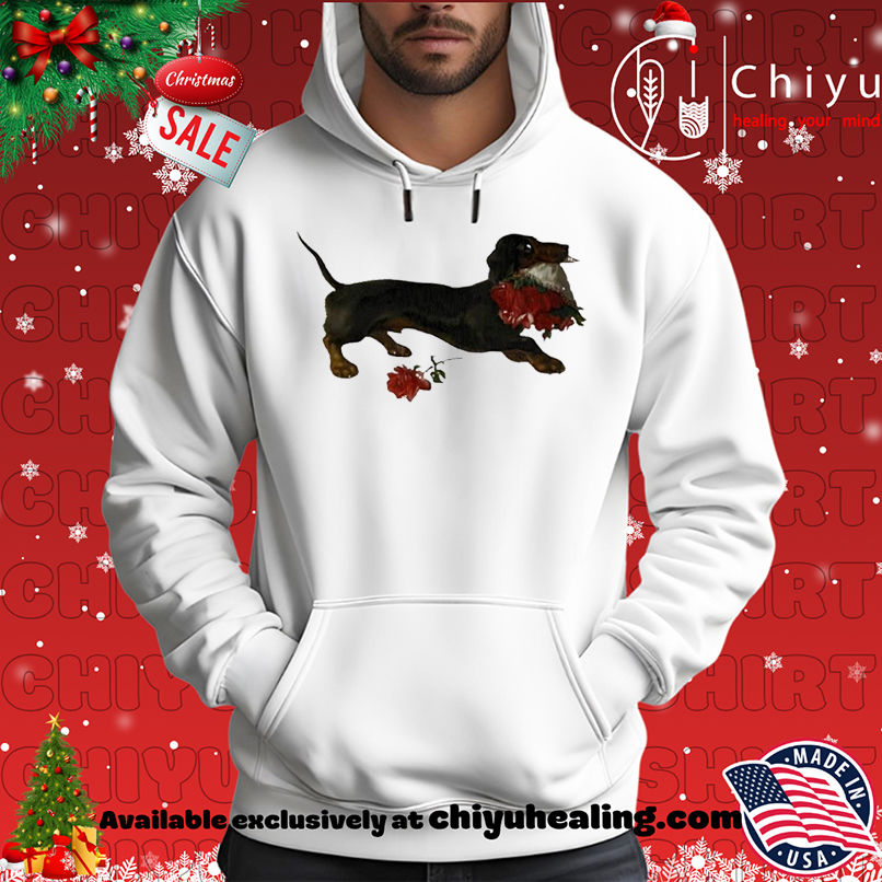 Top Dachshund running with a bouquet of red flowers in her mouth shirt, Hoodie, Sweatshirt, Poster Canvas, Mug, Ornaments 2 Top Dachshund running with a bouquet of red flowers in her mouth shirt, Hoodie, Sweatshirt, Poster Canvas, Mug, Ornaments