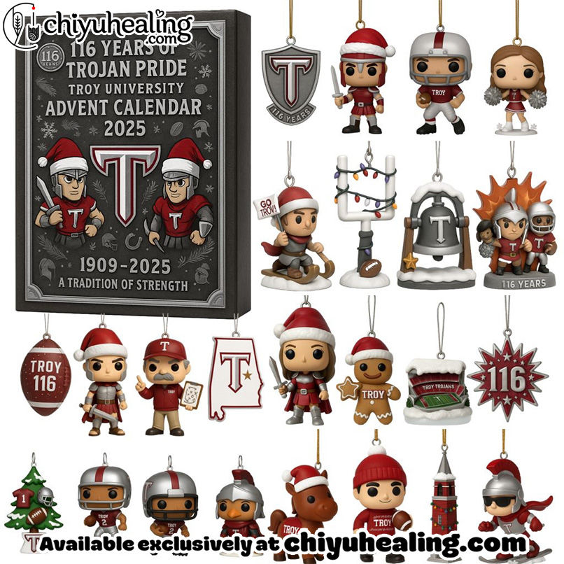 Troy Trojans 116th Anniversary Advent Calendar, Christmas Countdown Advent Calendar Gift Box with 24 Acrylic Ornaments