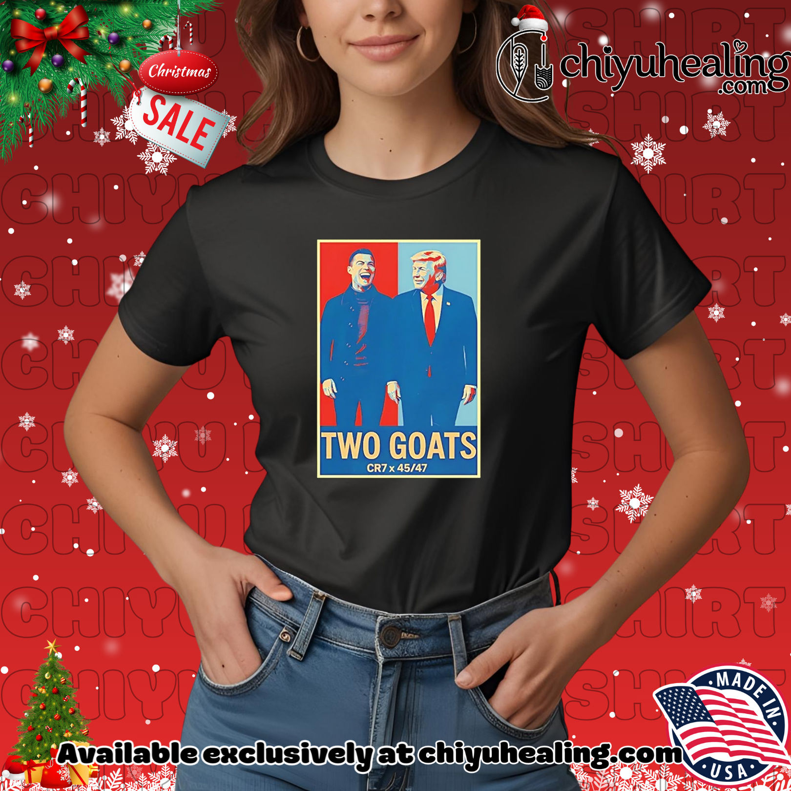 Trump Ronaldo CR7 Two Goats CR7 45 47 shirt, Hoodie, Sweatshirt, Poster Canvas, Mug, Ornaments 7 Trump Ronaldo CR7 Two Goats CR7 45 47 shirt, Hoodie, Sweatshirt, Poster Canvas, Mug, Ornaments