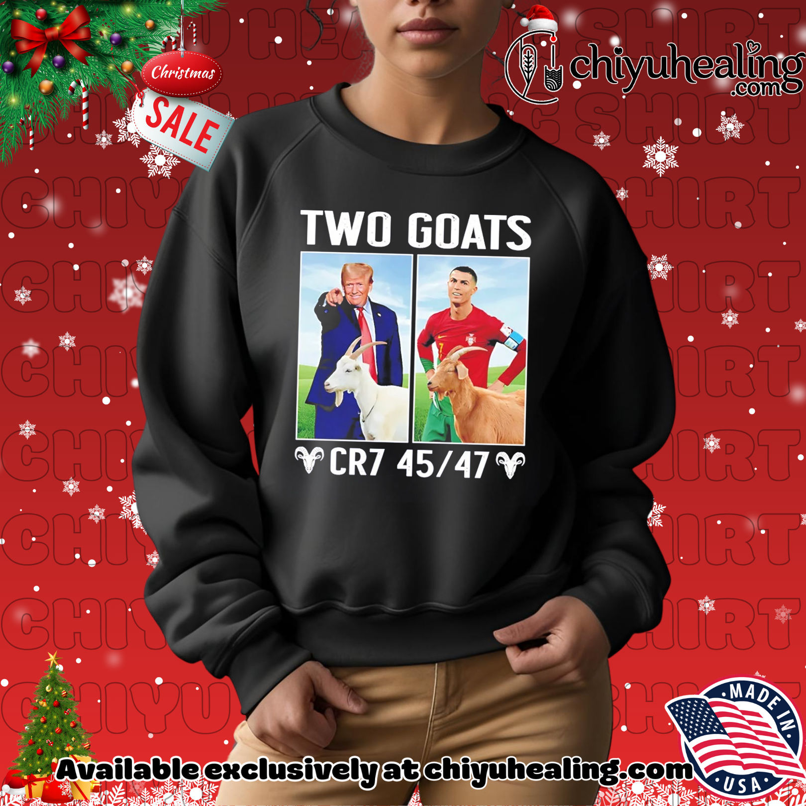 Trump Ronaldo CR7 Two Goats MAGA CR7 45 47 shirt, Hoodie, Sweatshirt, Poster Canvas, Mug, Ornaments 2 Trump Ronaldo CR7 Two Goats MAGA CR7 45 47 shirt, Hoodie, Sweatshirt, Poster Canvas, Mug, Ornaments