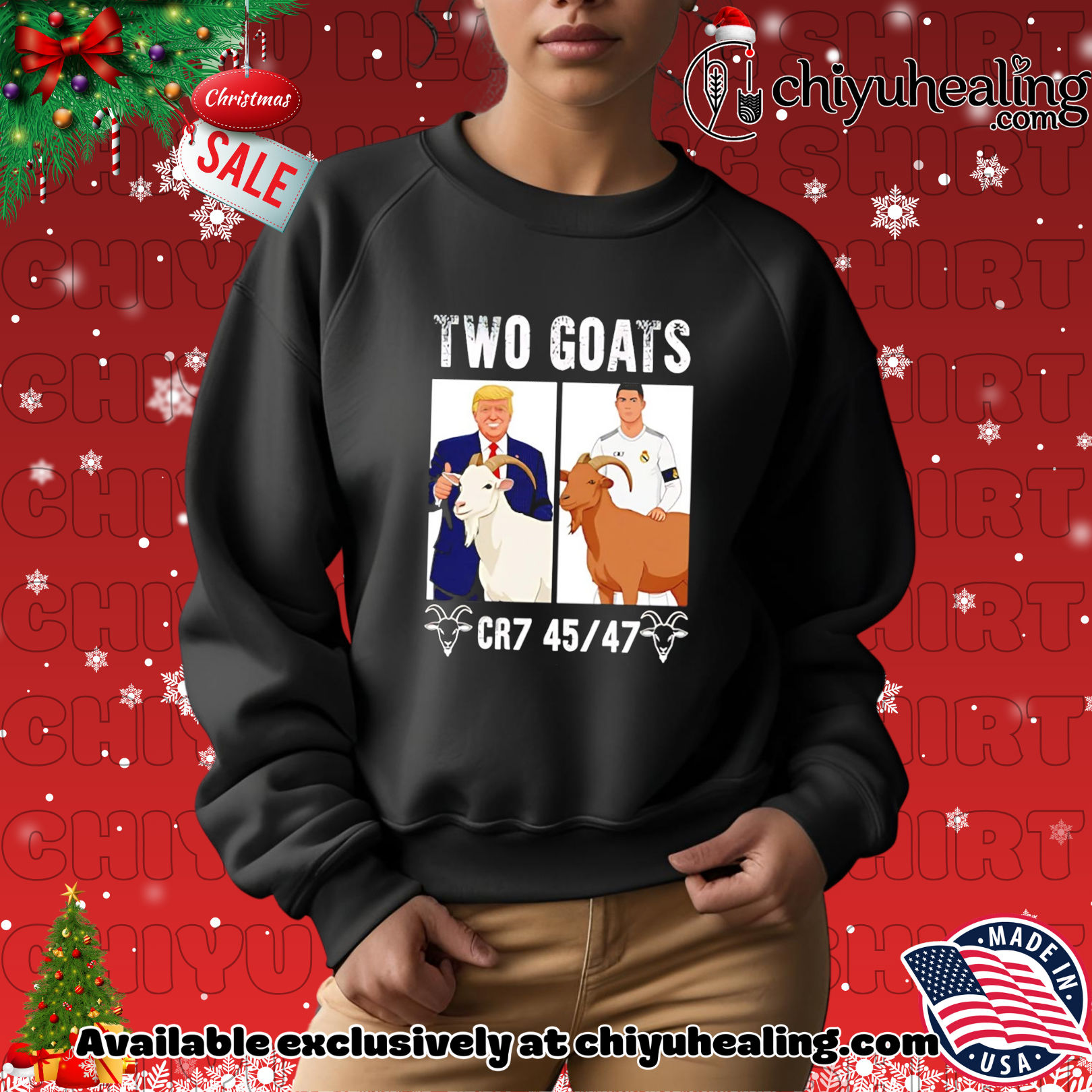 Trump Ronaldo Two Goats CR7 45 47 meme shirt, Hoodie, Sweatshirt, Poster Canvas, Mug, Ornaments Trump Ronaldo Two Goats CR7 45 47 meme shirt, Hoodie, Sweatshirt, Poster Canvas, Mug, Ornaments