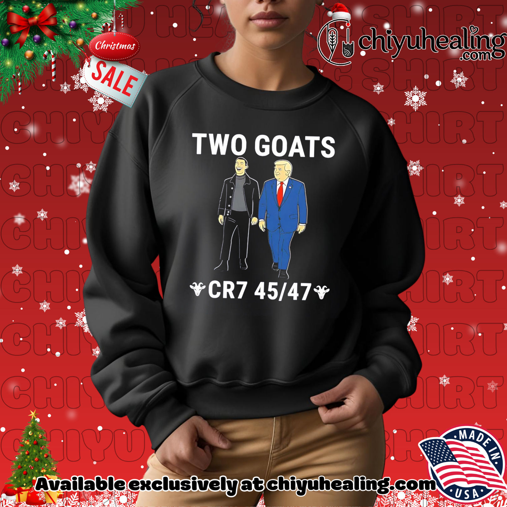 Trump Ronaldo Two Goats MAGA CR7 45 47 Meme Dark shirt, Hoodie, Sweatshirt, Poster Canvas, Mug, Ornaments 2 Trump Ronaldo Two Goats MAGA CR7 45 47 Meme Dark shirt, Hoodie, Sweatshirt, Poster Canvas, Mug, Ornaments
