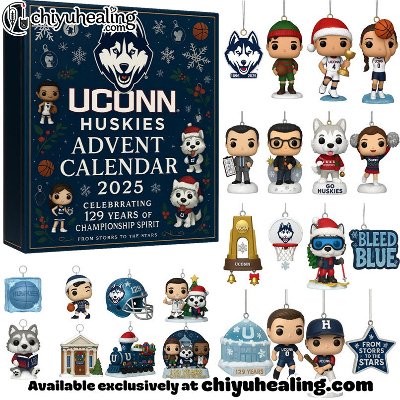 UConn Huskies 129th Anniversary Advent Calendar, Christmas Countdown Advent Calendar Gift Box with 24 Acrylic Ornaments