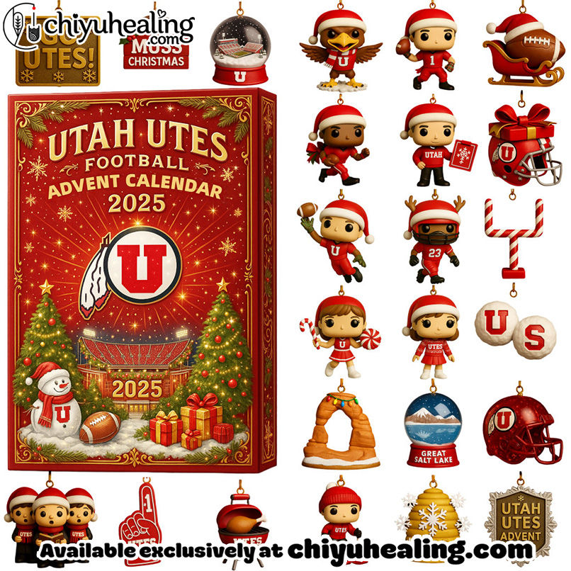 Utah Utes football Advent Calendar 2025, Christmas Countdown Advent Calendar Gift Box with 24 Acrylic Ornaments