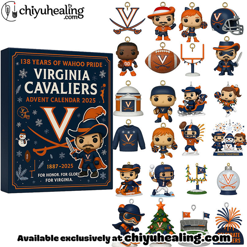 Virginia Cavaliers 138th Anniversary Advent Calendar, Christmas Countdown Advent Calendar Gift Box with 24 Acrylic Ornaments