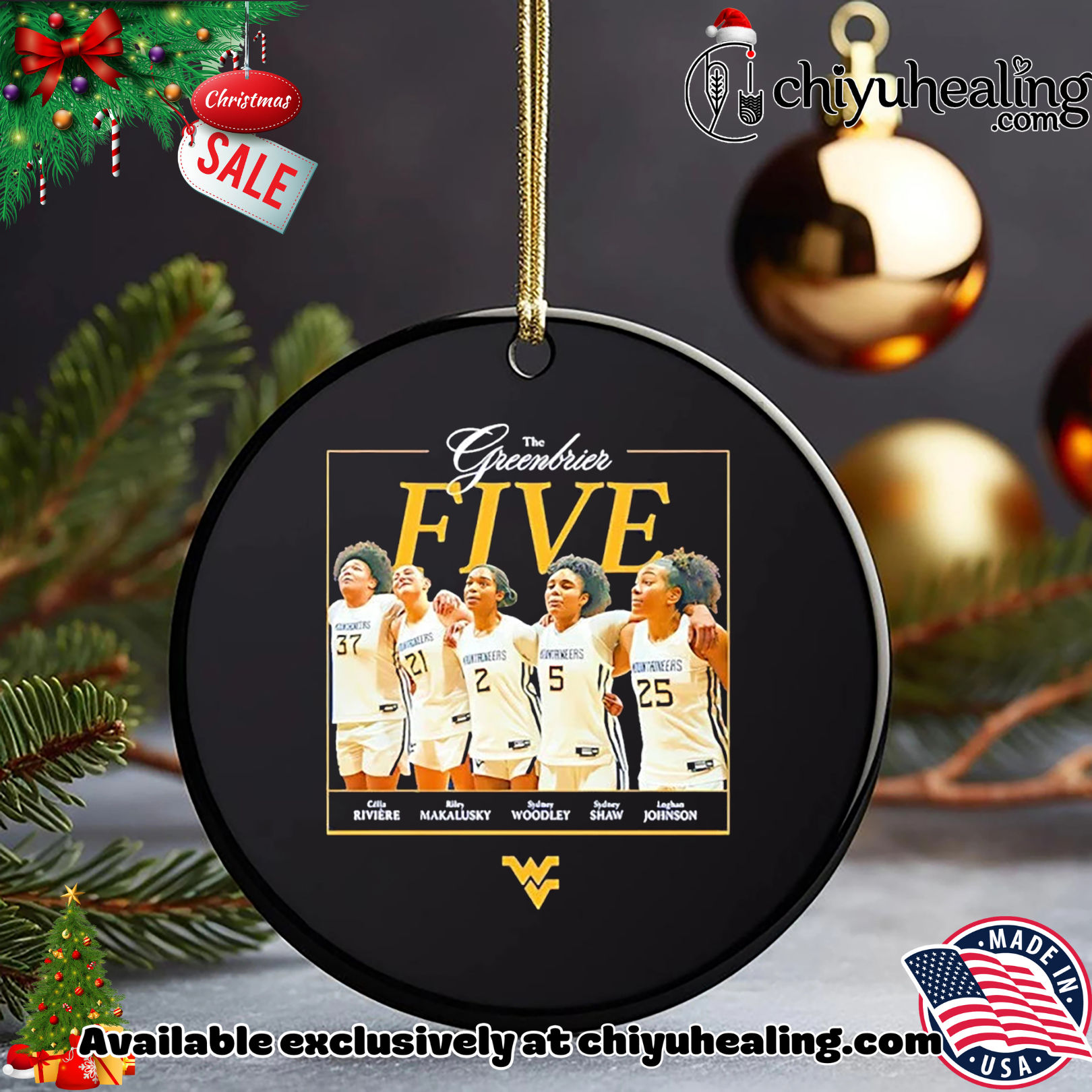 West Virginia Mountaineers WBB5 The Greenbrier Five Christmas ornament, Hoodie, Sweatshirt, Poster Canvas, Mug, Ornaments West Virginia Mountaineers WBB5 The Greenbrier Five Christmas ornament, Hoodie, Sweatshirt, Poster Canvas, Mug, Ornaments