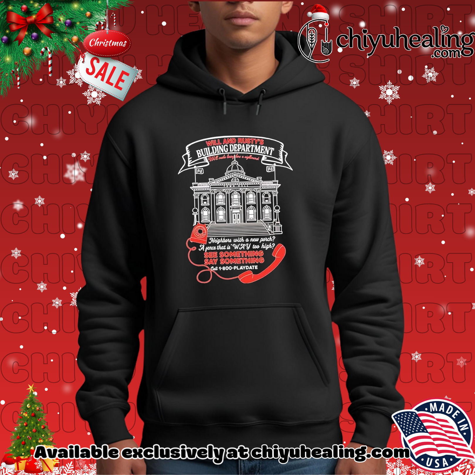 Will And Rusty's Building Department We'll Make Living Here A Nightmare Christmas ornament, Hoodie, Sweatshirt, Poster Canvas, Mug, Ornaments