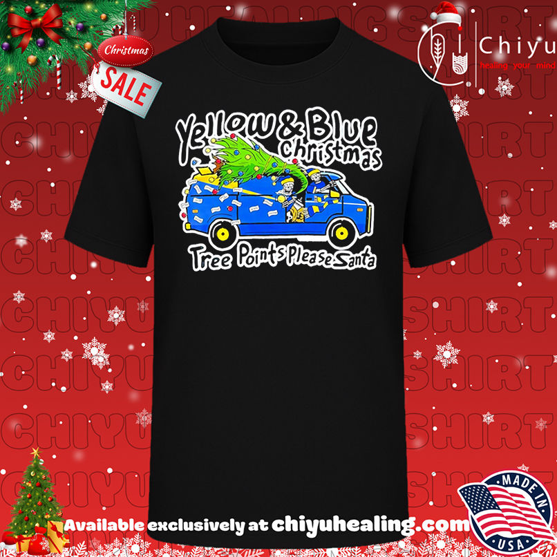 Yellow and Blue Christmas Tree Points Please Santa shirt, Hoodie, Sweatshirt, Poster Canvas, Mug, Ornaments