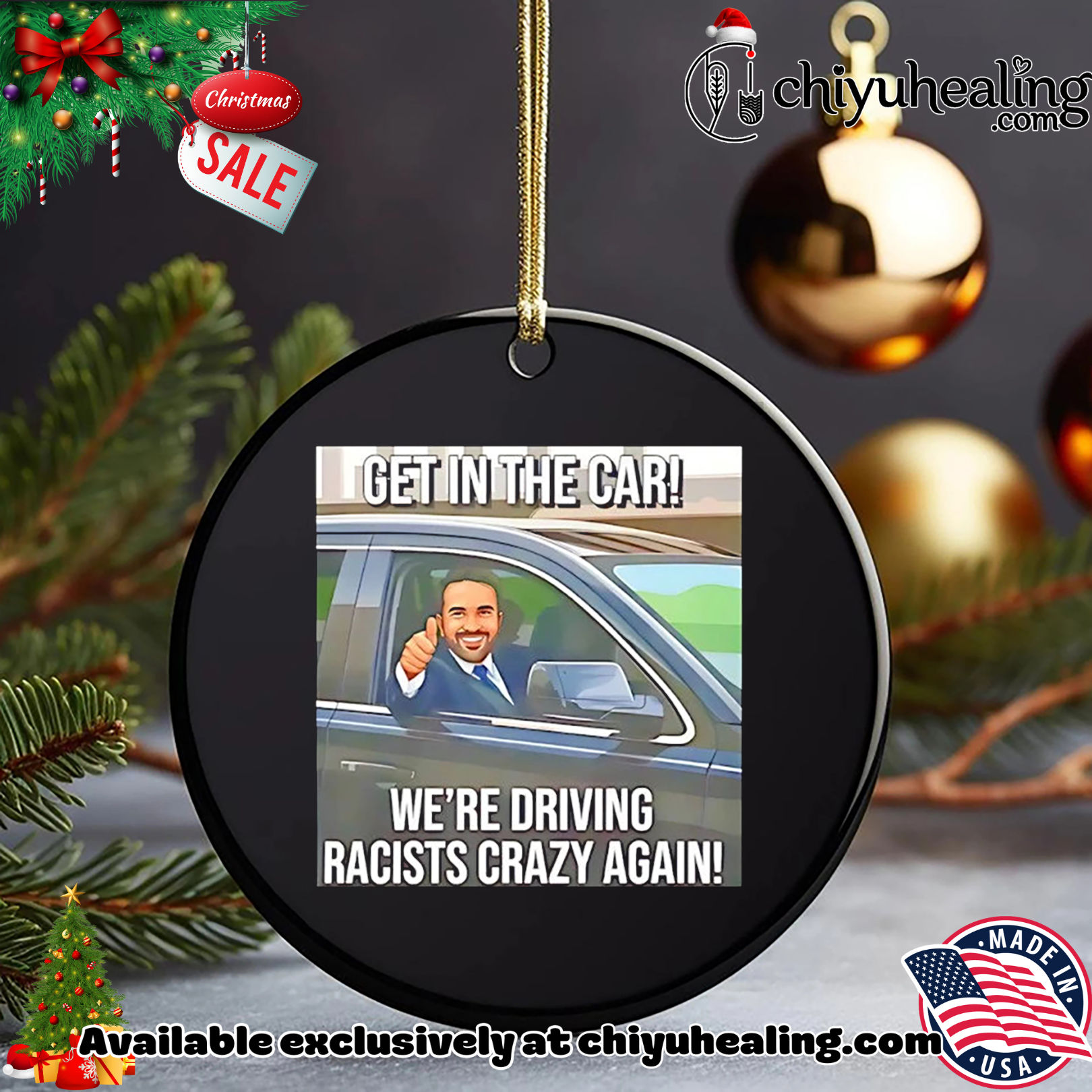 Zohran get in the car we're driving racists crazy again Christmas ornament, Hoodie, Sweatshirt, Poster Canvas, Mug, Ornaments 15 Zohran get in the car were driving racists crazy again Christmas ornament Hoodie Sweatshirt Tank Top