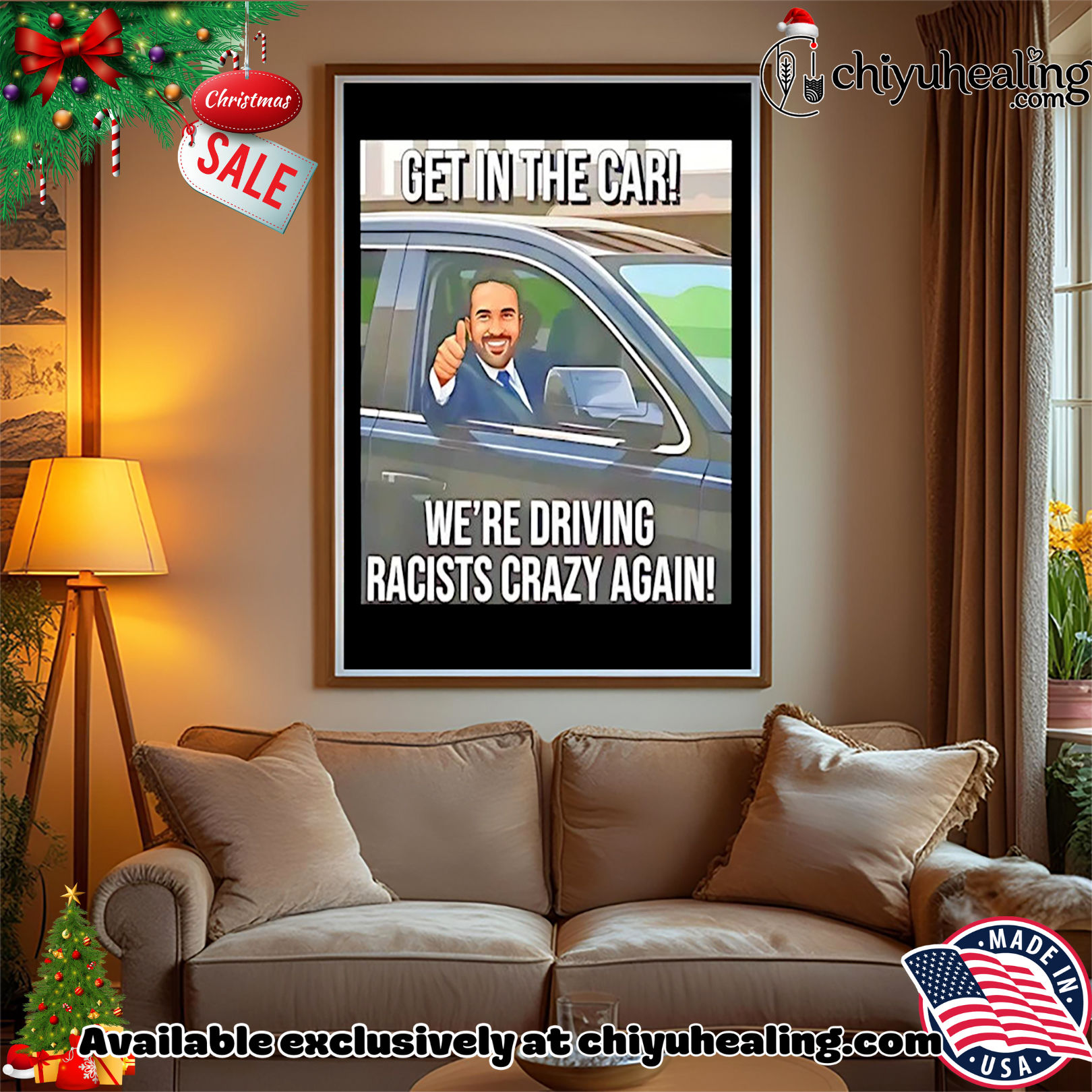Zohran get in the car we're driving racists crazy again Christmas ornament, Hoodie, Sweatshirt, Poster Canvas, Mug, Ornaments 14 Zohran get in the car were driving racists crazy again Christmas ornament Hoodie Sweatshirt