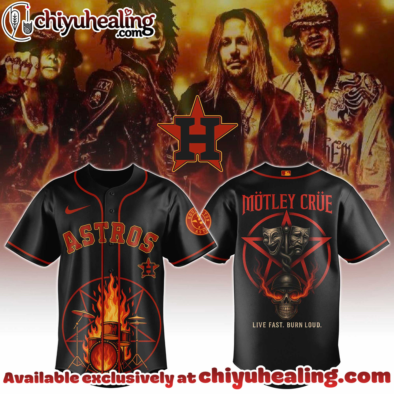 All Team MLB Houston Astros x Motley Crue Limited Edition Baseball Jersey