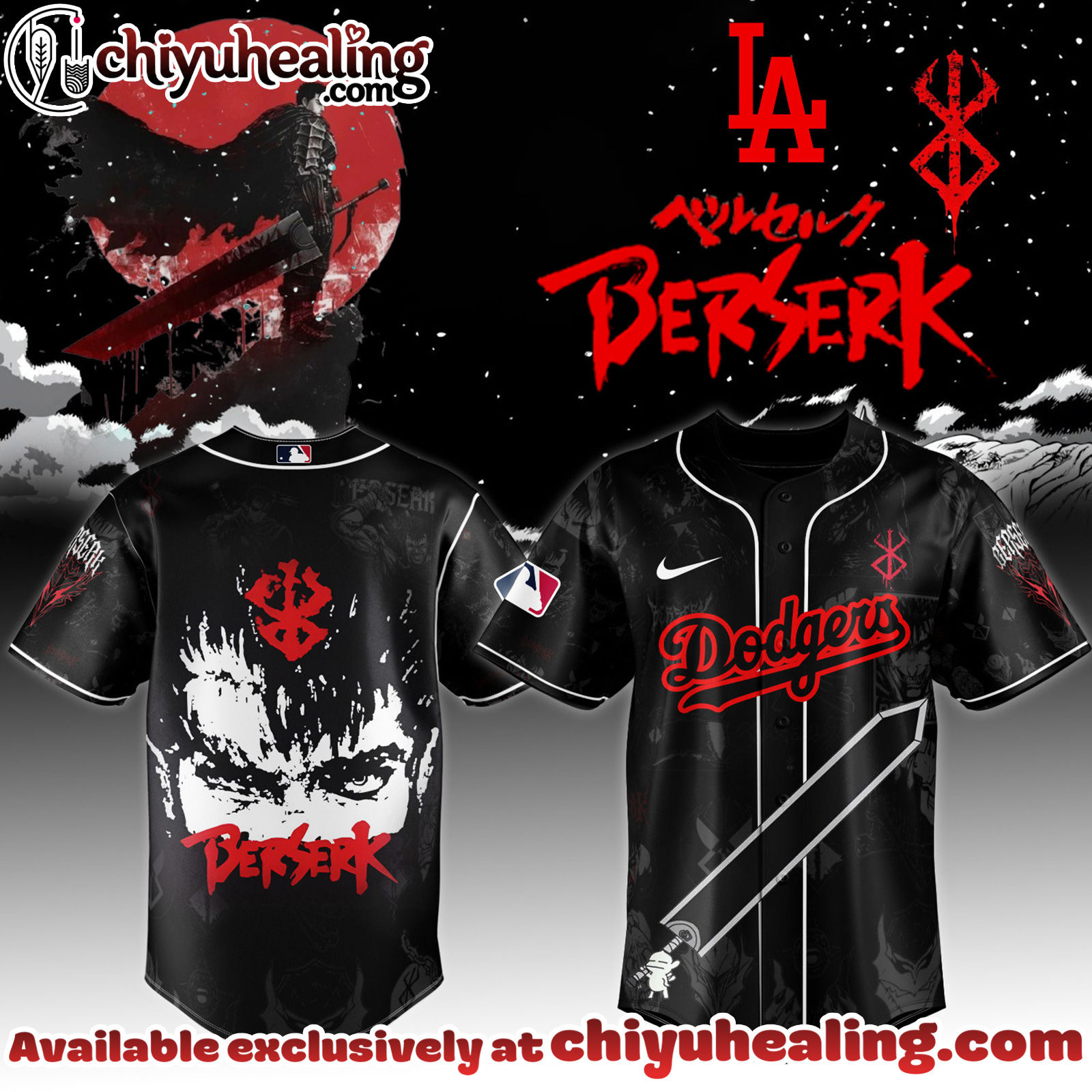 All Team MLB Los Angeles Dodgers x Berserk Limited Edition Baseball Jersey 1 2025
