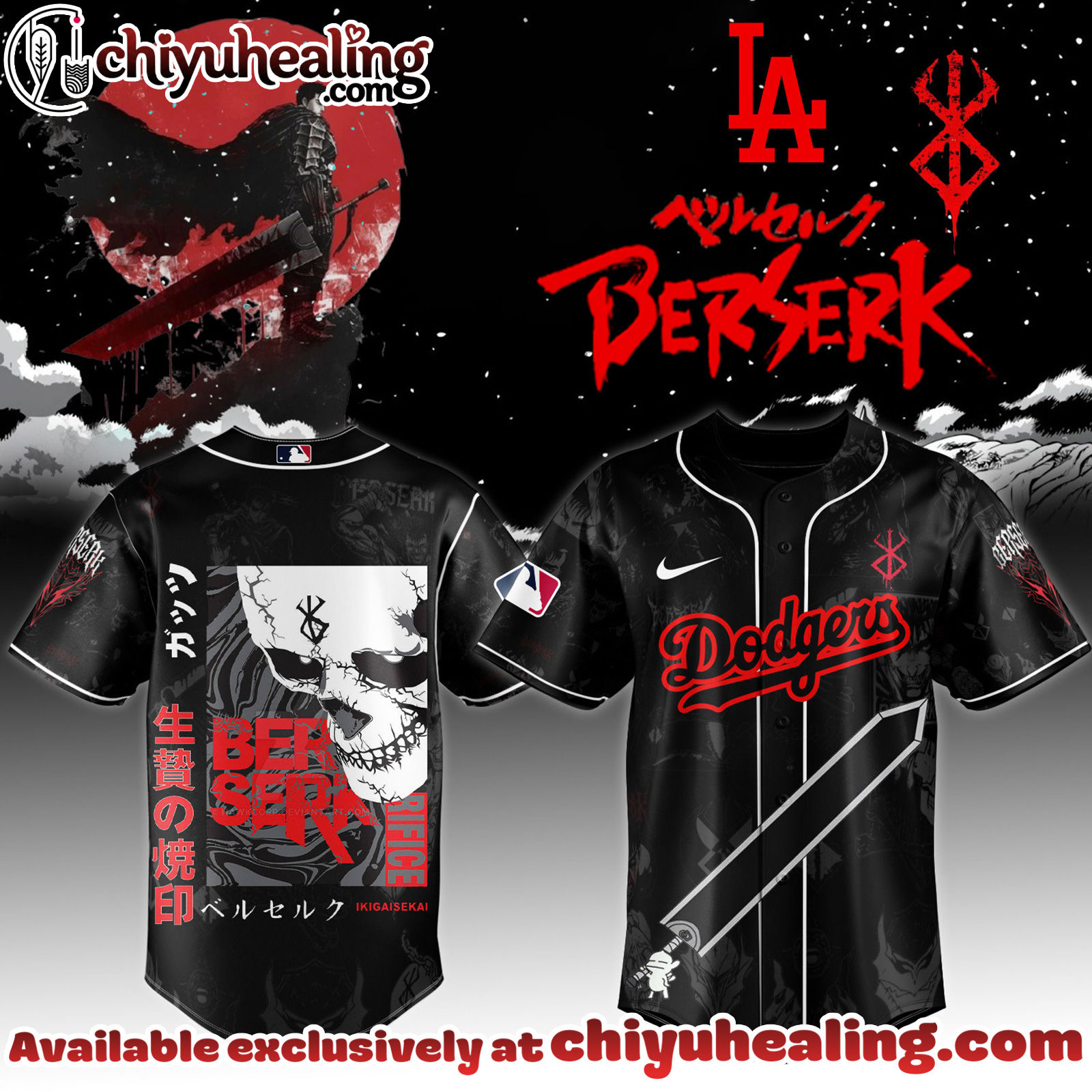 All Team MLB Los Angeles Dodgers x Berserk Limited Edition Baseball Jersey 10 2025