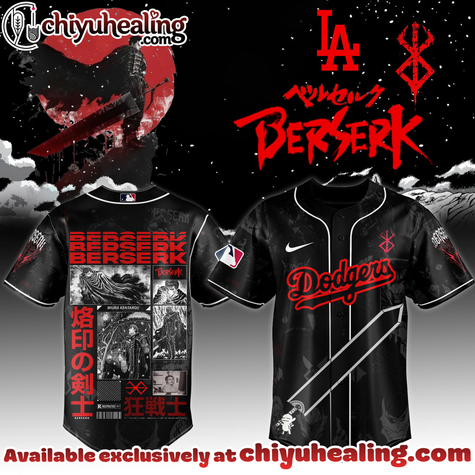 All Team MLB Los Angeles Dodgers x Berserk Limited Edition Baseball Jersey 11 2025