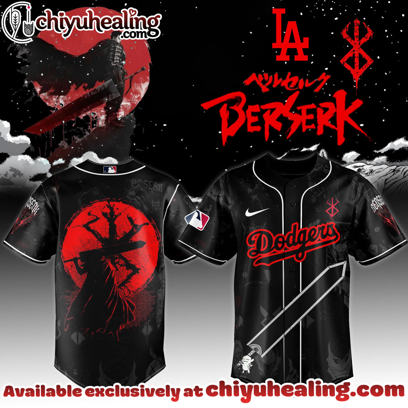 All Team MLB Los Angeles Dodgers x Berserk Limited Edition Baseball Jersey 2 2025