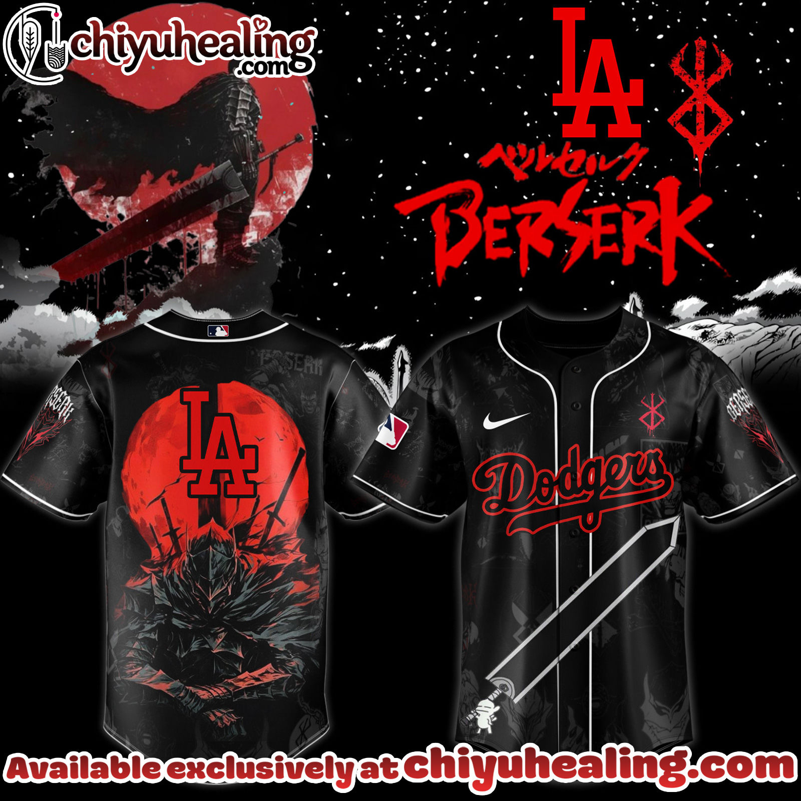 All Team MLB Los Angeles Dodgers x Berserk Limited Edition Baseball Jersey 2025