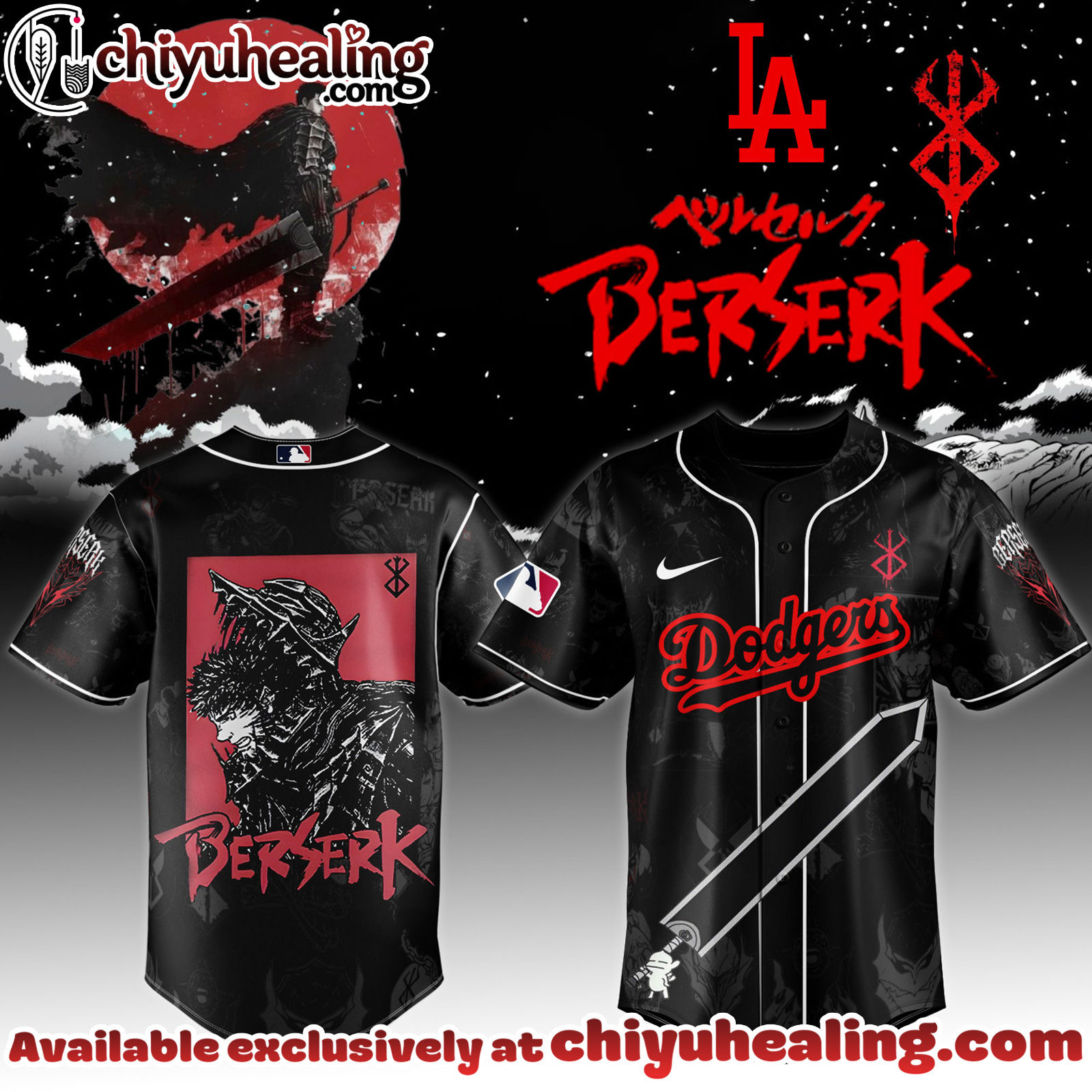 All Team MLB Los Angeles Dodgers x Berserk Limited Edition Baseball Jersey 3 2025