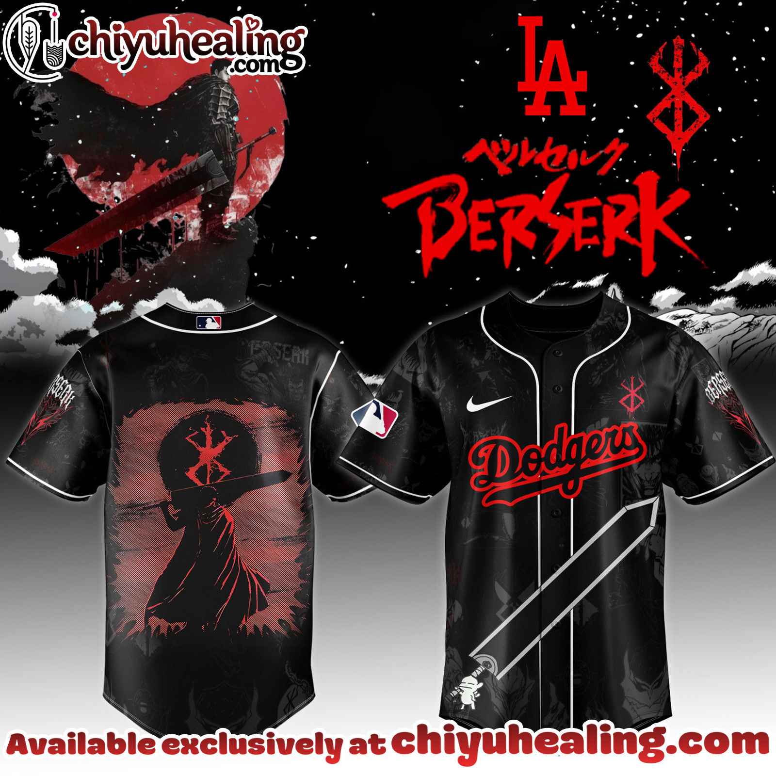 All Team MLB Los Angeles Dodgers x Berserk Limited Edition Baseball Jersey 4 2025