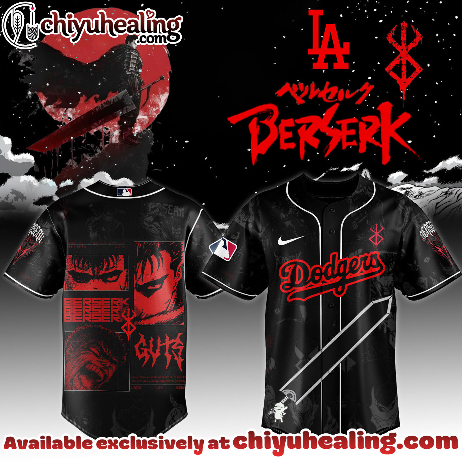 All Team MLB Los Angeles Dodgers x Berserk Limited Edition Baseball Jersey 5 2025