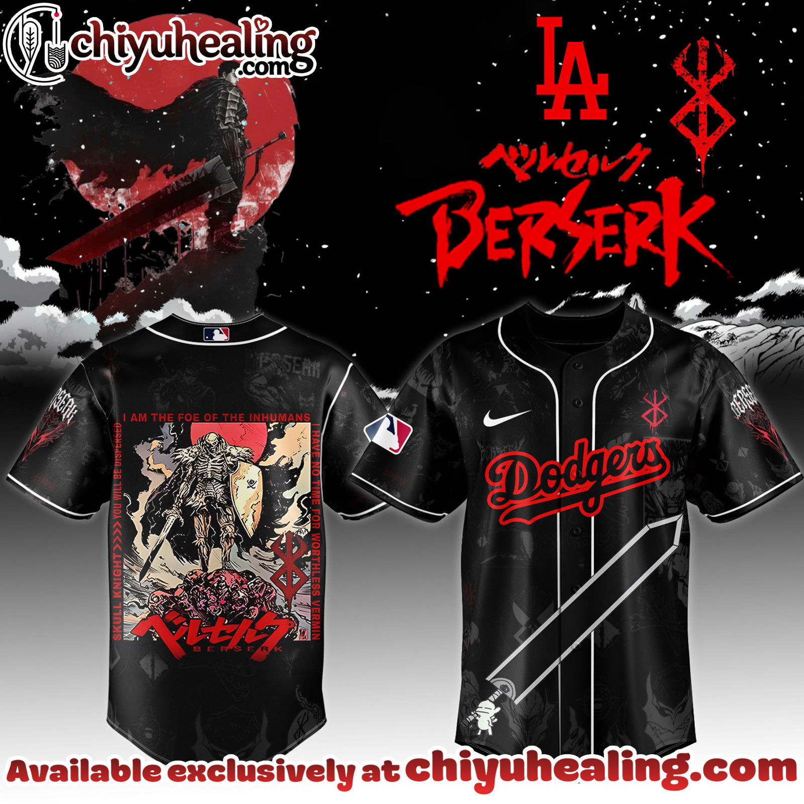 All Team MLB Los Angeles Dodgers x Berserk Limited Edition Baseball Jersey 6 2025