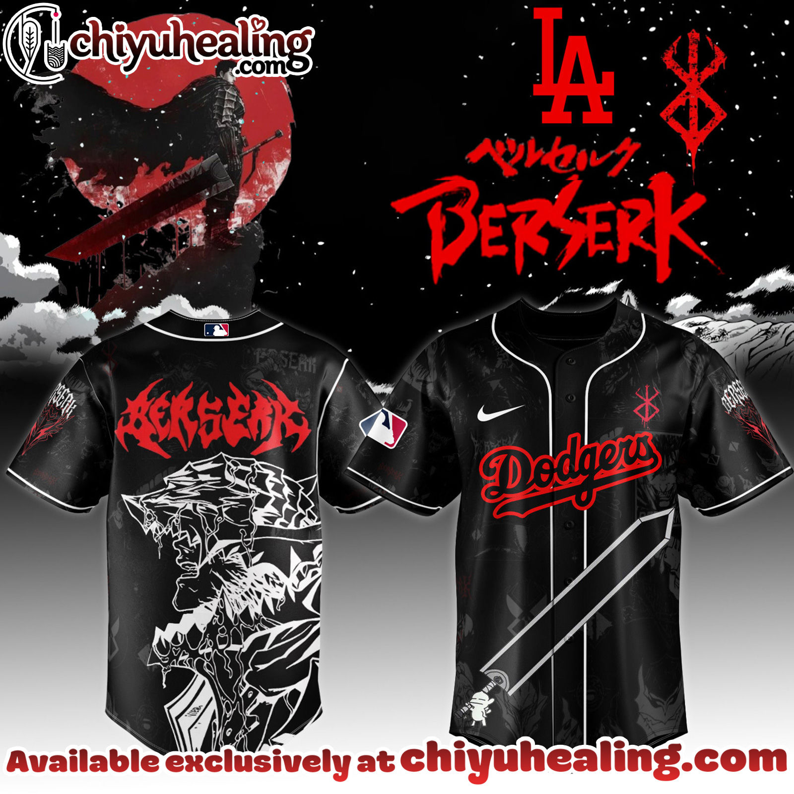 All Team MLB Los Angeles Dodgers x Berserk Limited Edition Baseball Jersey 7 2025
