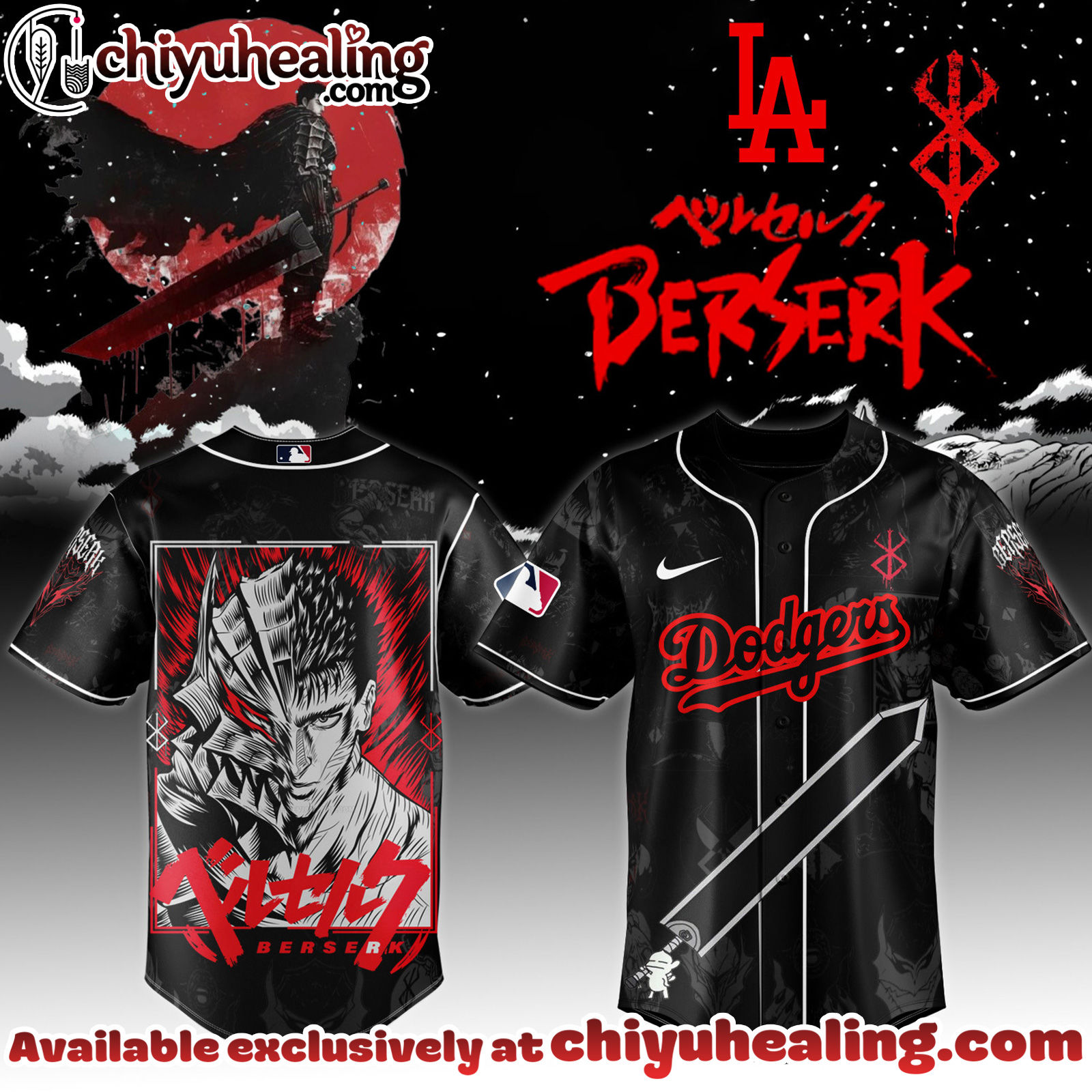 All Team MLB Los Angeles Dodgers x Berserk Limited Edition Baseball Jersey 8 2025