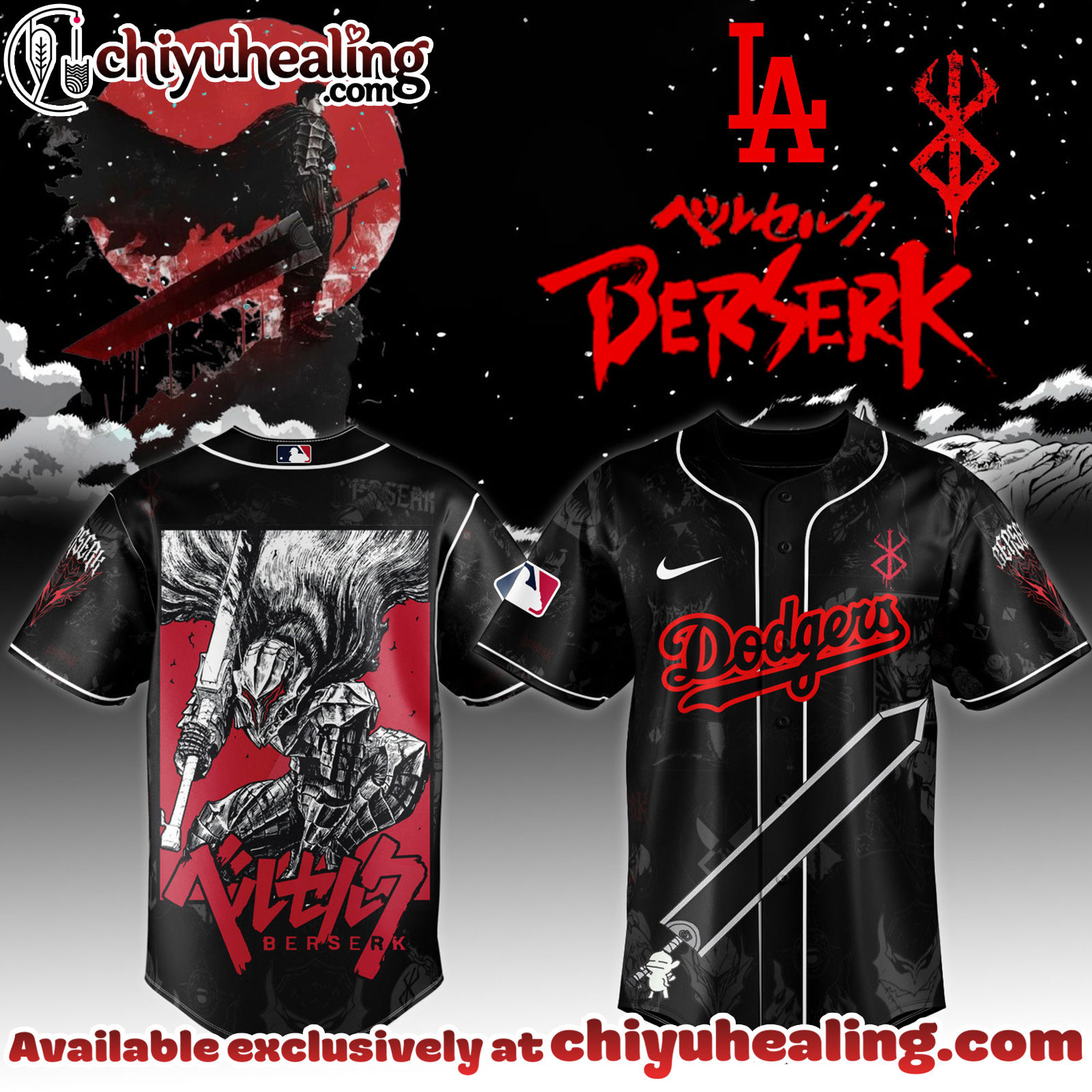 All Team MLB Los Angeles Dodgers x Berserk Limited Edition Baseball Jersey 9 2025
