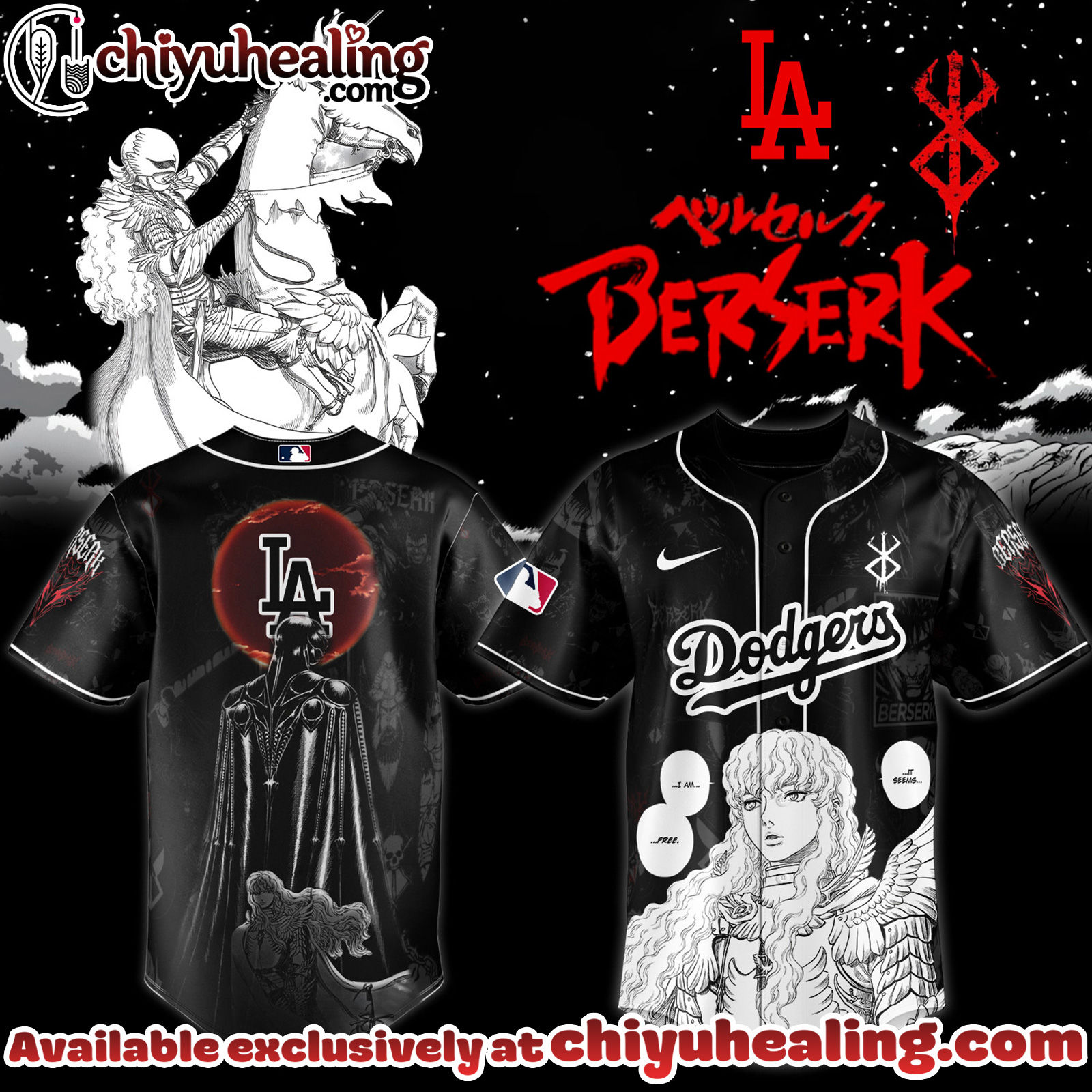 All Team MLB Los Angeles Dodgers x Berserk Limited Edition Griffith Baseball Jersey 2025