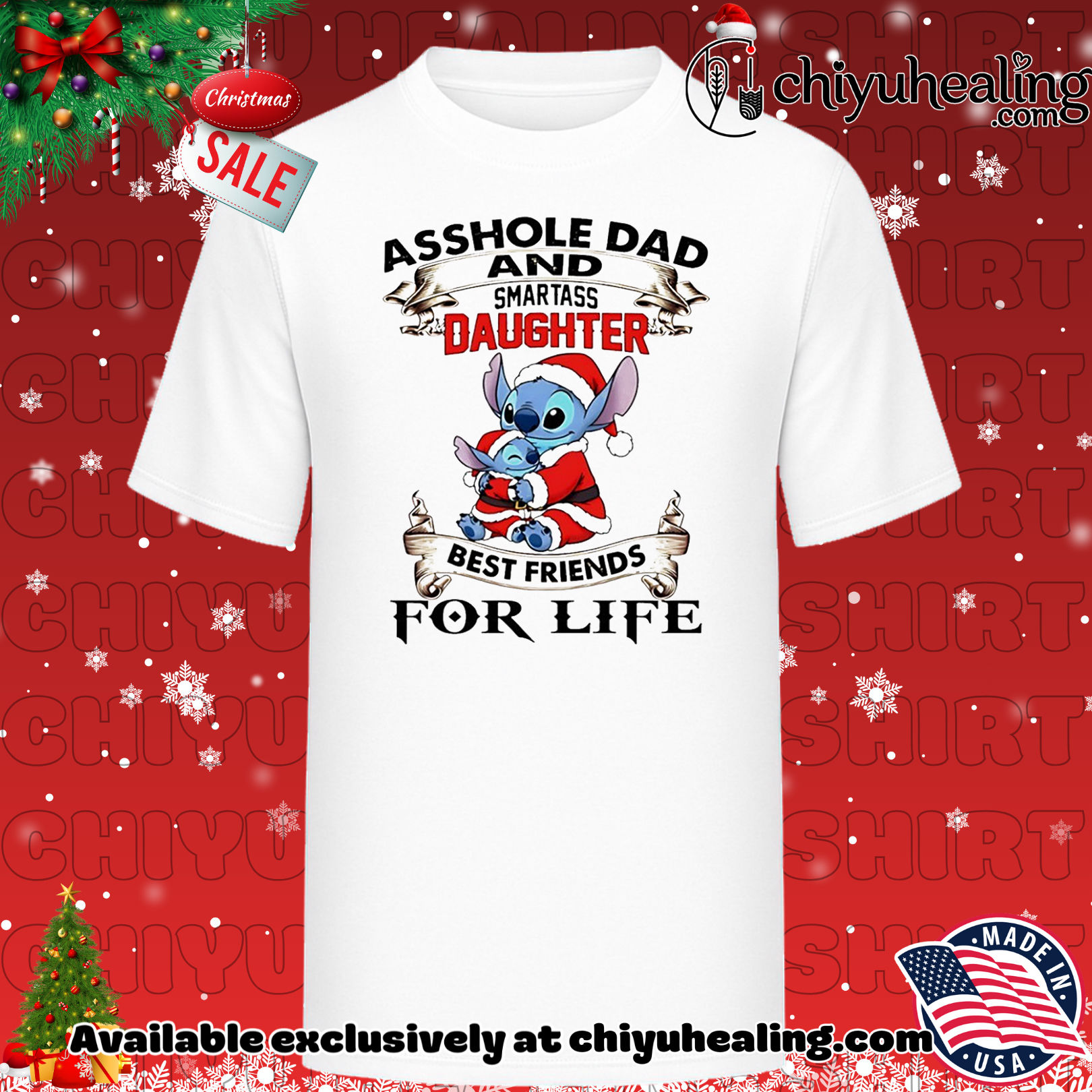 Asshole dad and smartass daughter best friends for life Stitch Christmas shirt, Hoodie, Sweatshirt, Poster Canvas, Mug, Ornaments