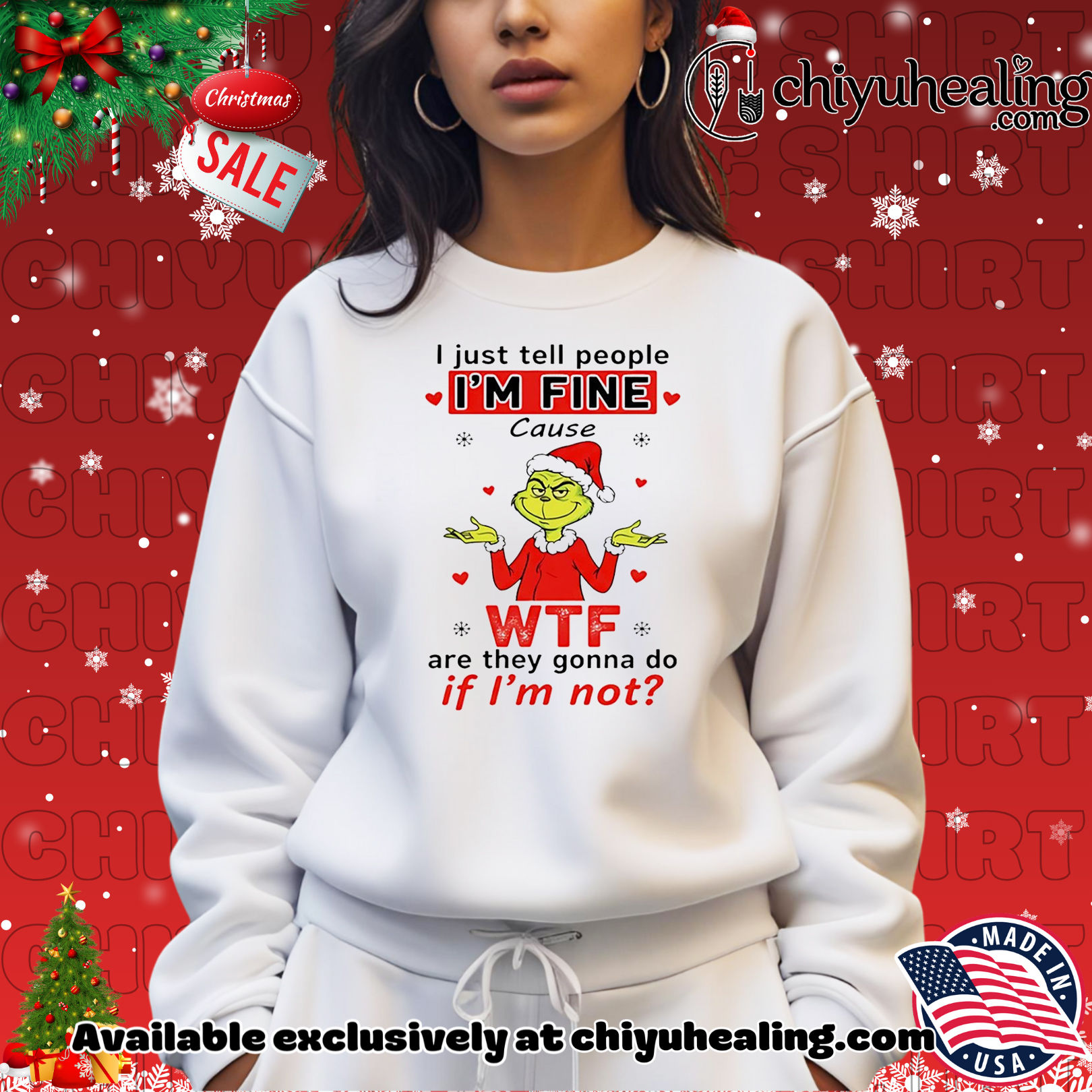 Grinch I just tell people I'm fine Christmas shirt, Hoodie, Sweatshirt, Poster Canvas, Mug, Ornaments 14 grinch i just tell people i m fine christmas shirt hoodie sweatshirt
