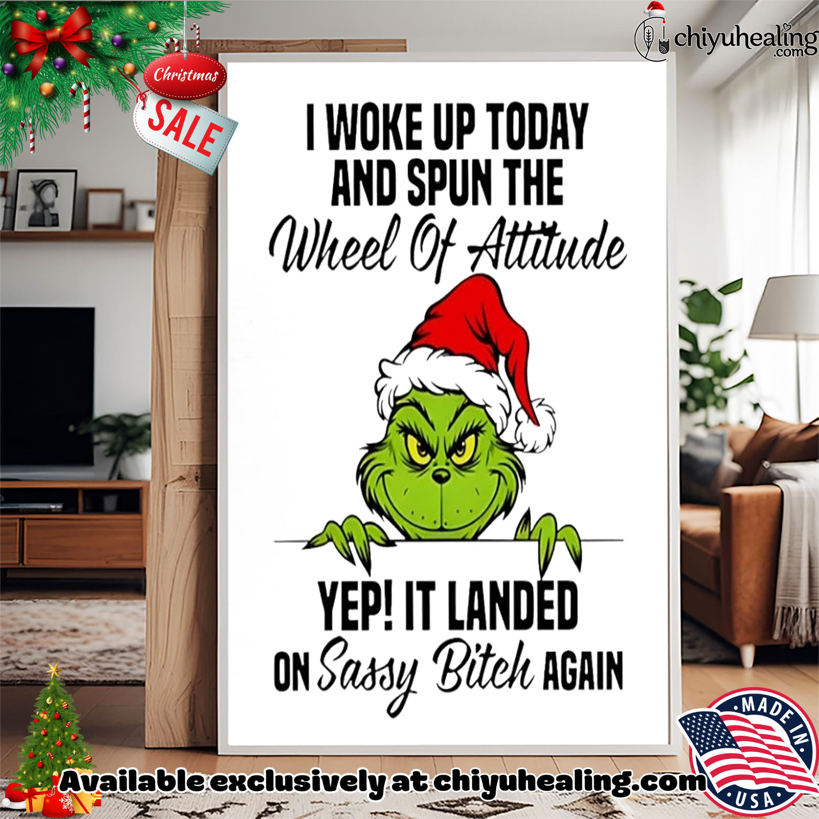 Grinch I woke up today and spun the wheel of attitude yep christmas shirt, Hoodie, Sweatshirt, Poster Canvas, Mug, Ornaments Grinch I woke up today and spun the wheel of attitude yep christmas shirt, Hoodie, Sweatshirt, Poster Canvas, Mug, Ornaments