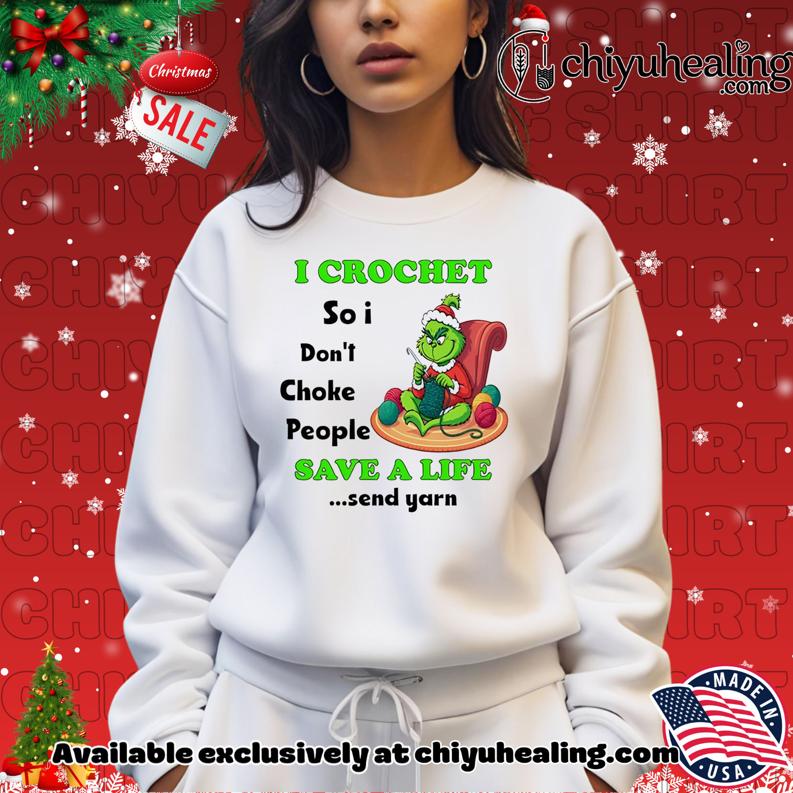 I crochet so I don't choke people save a life send yarn Grinch Christmas shirt, Hoodie, Sweatshirt, Poster Canvas, Mug, Ornaments 14 i crochet so i don t choke people save a life send yarn grinch christmas shirt hoodie sweatshirt