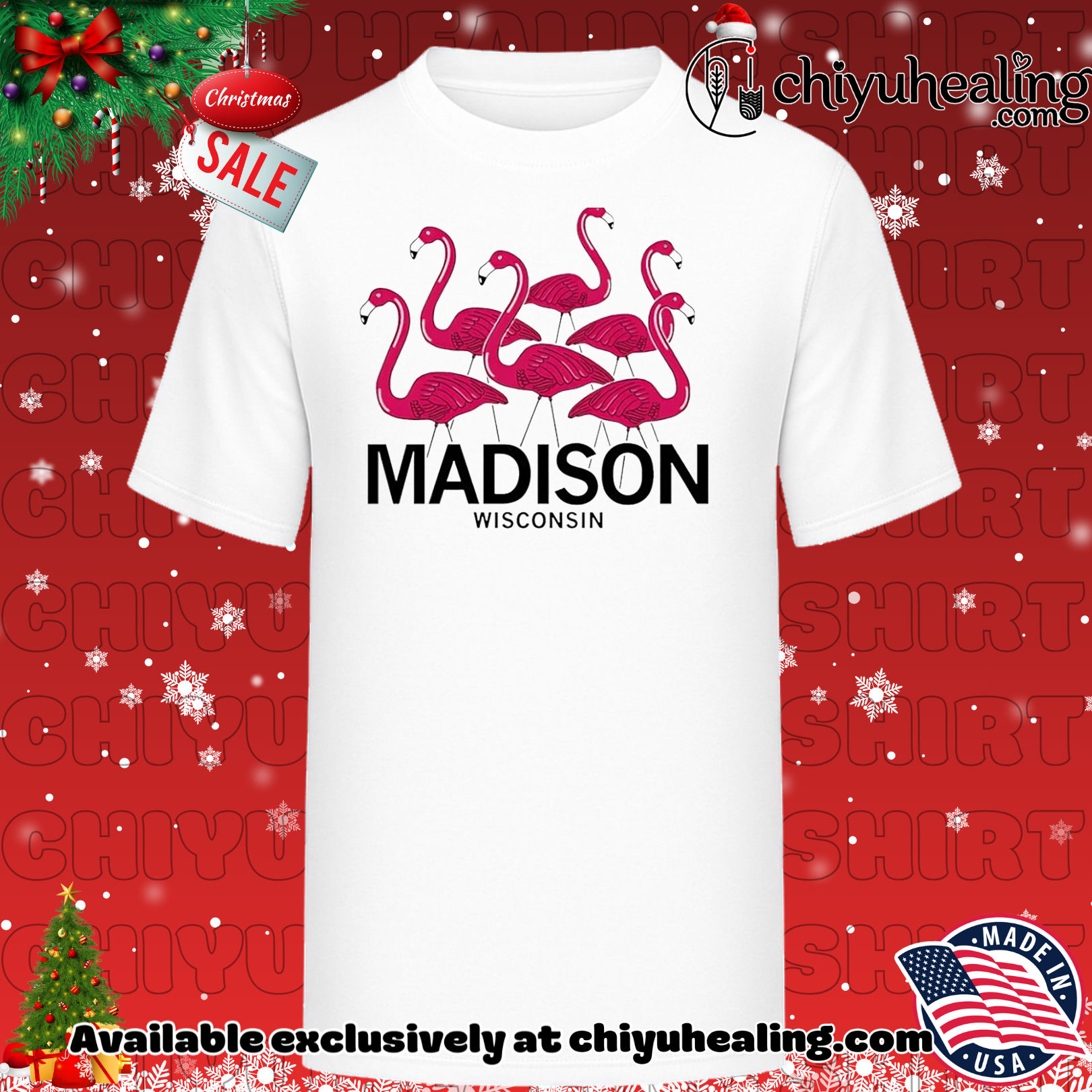 Madison Wisconsin loves pink flamingos shirt, Hoodie, Sweatshirt, Poster Canvas, Mug, Ornaments