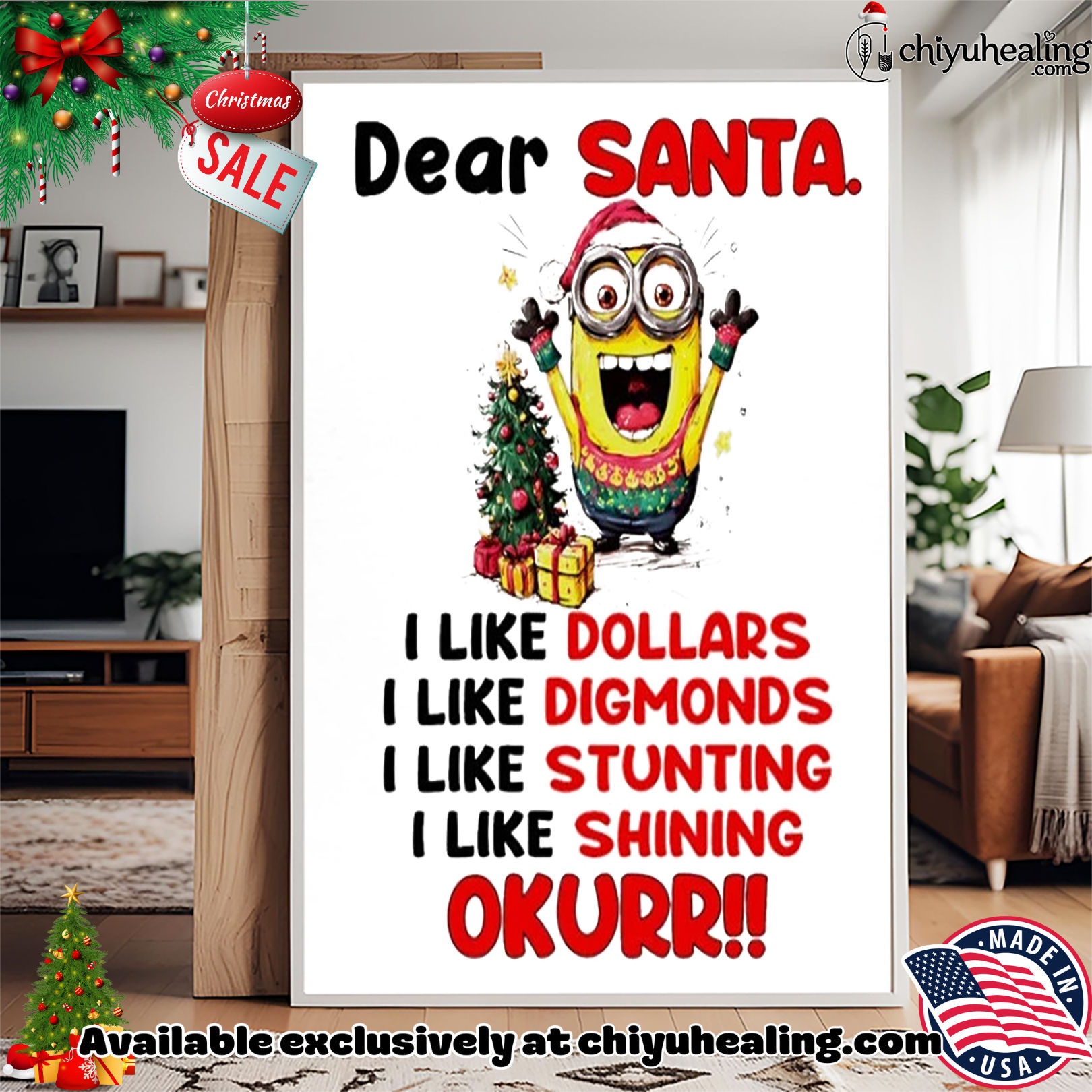 Minion dear Santa I like Dollars Diamonds Stunting Shining Christmas shirt, Hoodie, Sweatshirt, Poster Canvas, Mug, Ornaments Minion dear Santa I like Dollars Diamonds Stunting Shining Christmas shirt, Hoodie, Sweatshirt, Poster Canvas, Mug, Ornaments