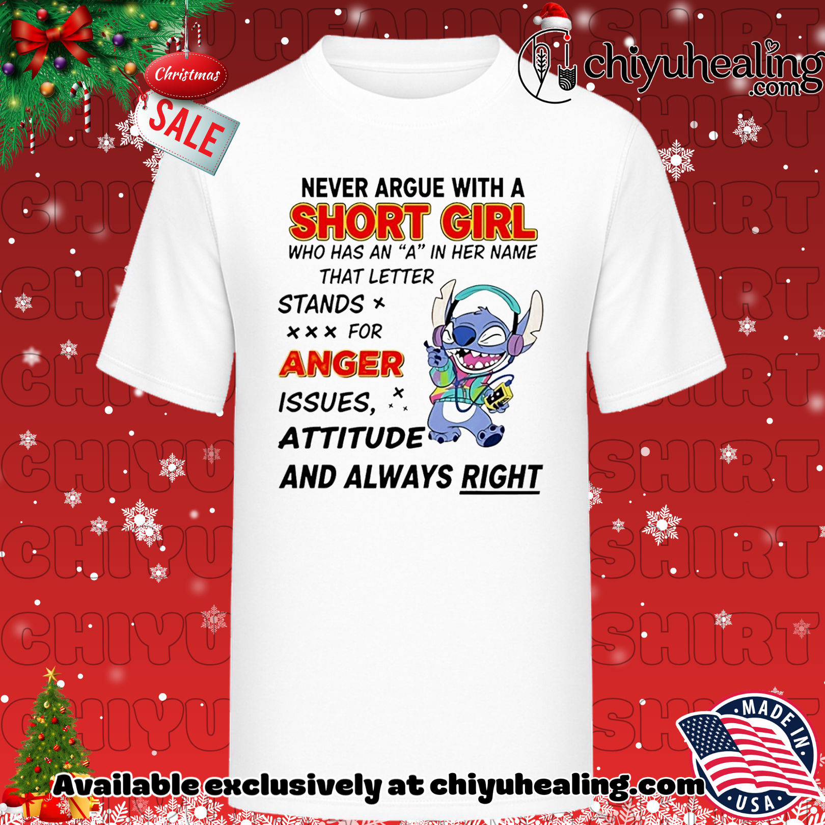 Never argue with a short girl who has an a in her name that letter stand for anger issues Stitch shirt, Hoodie, Sweatshirt, Poster Canvas, Mug, Ornaments