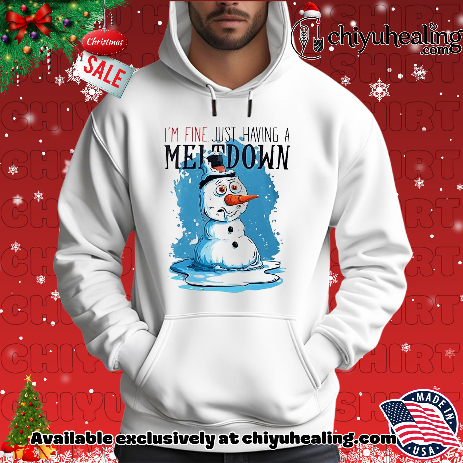 Snowmen I'm fine just having a Meltdown Christmas ornament, Hoodie, Sweatshirt, Poster Canvas, Mug, Ornaments 2 Snowmen I'm fine just having a Meltdown Christmas ornament, Hoodie, Sweatshirt, Poster Canvas, Mug, Ornaments
