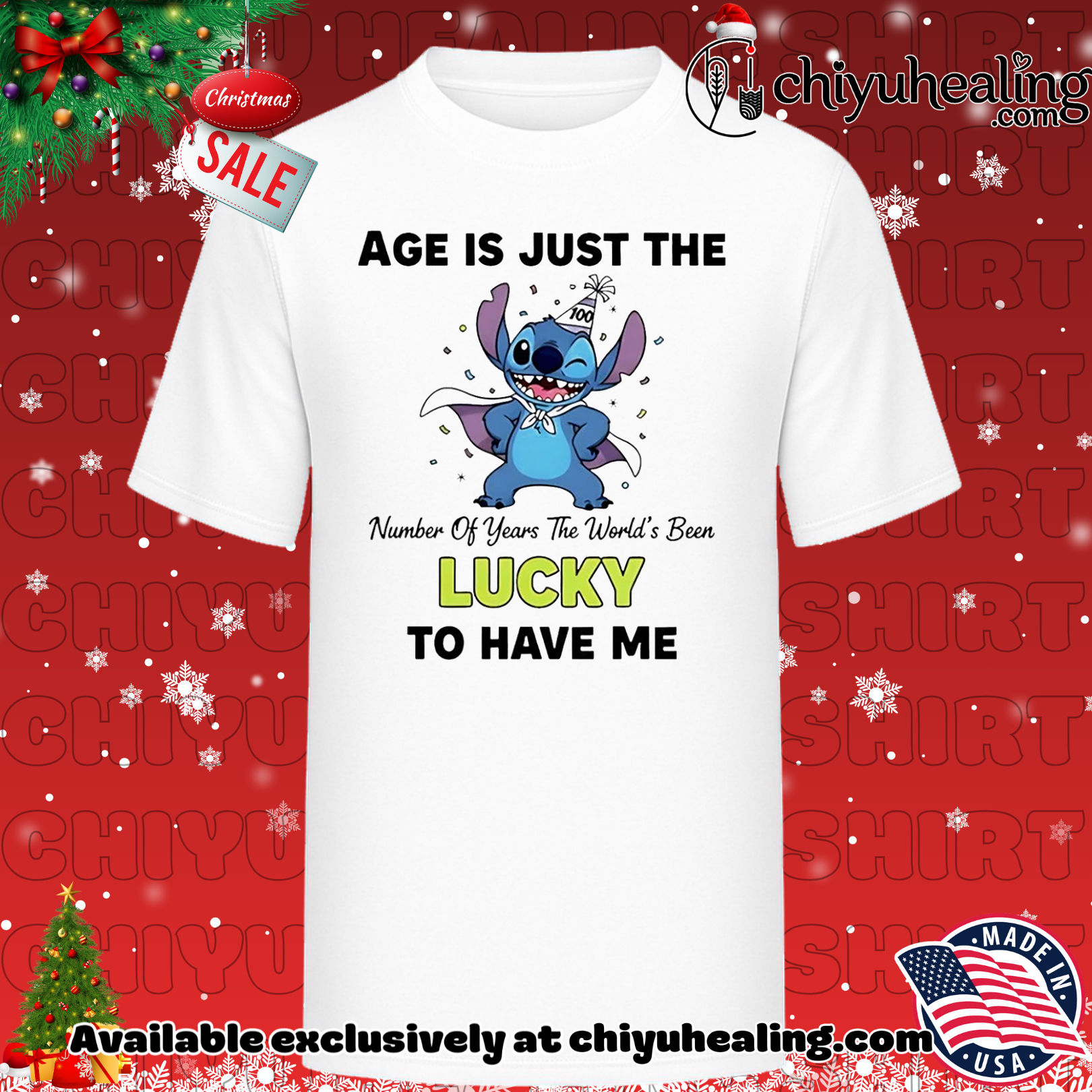 Stitch age is just the number of years the world's been lucky to have me Christmas shirt, Hoodie, Sweatshirt, Poster Canvas, Mug, Ornaments