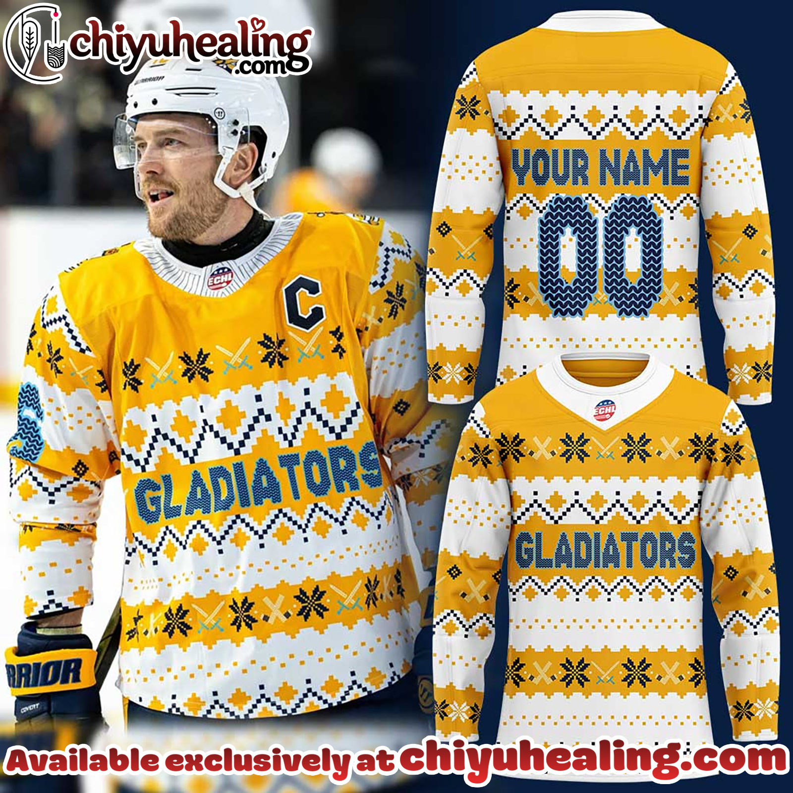 A Gladiators Holiday Details Hockey Jersey Custom Name, Number