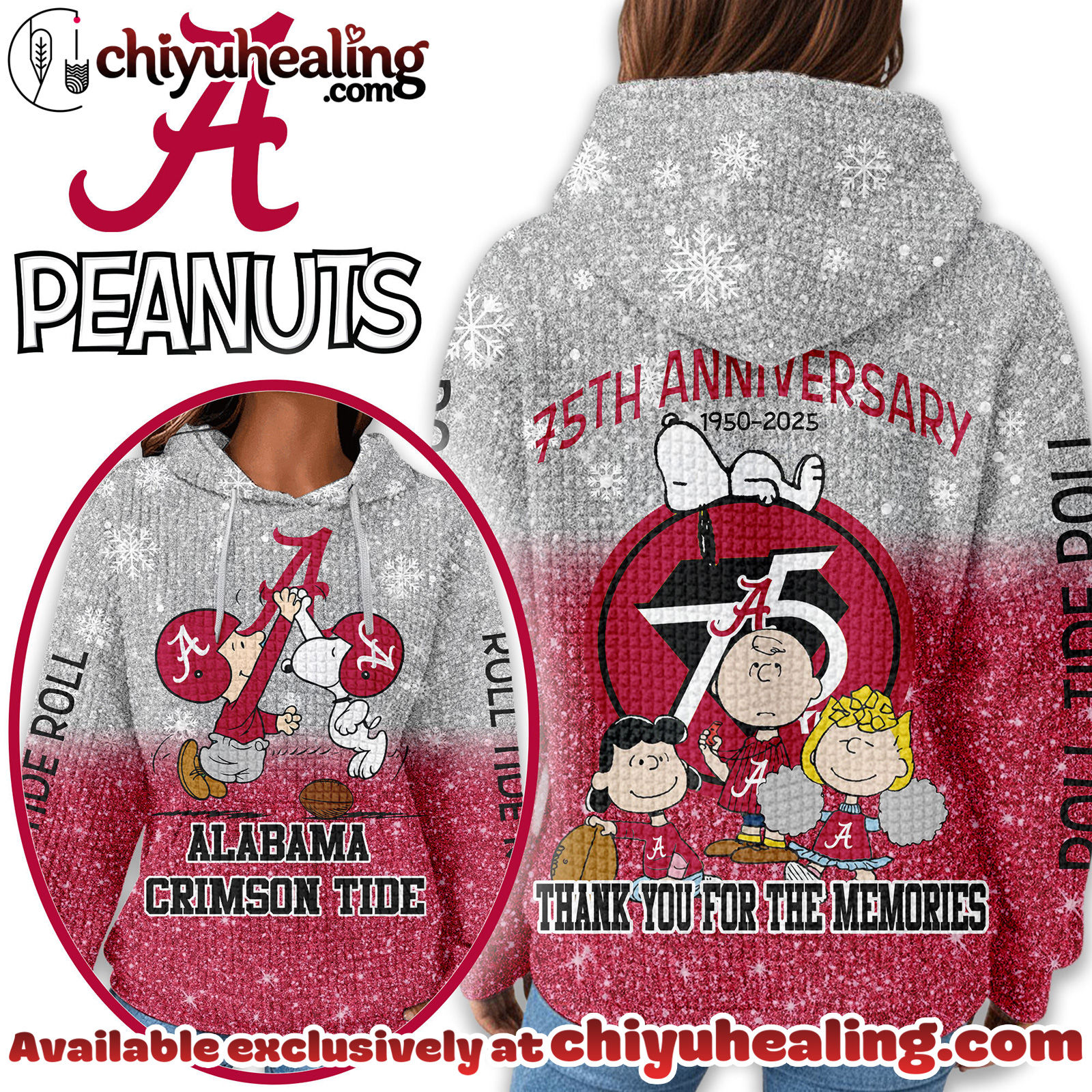 Alabama Crimson Tide Premium NCAA Peanuts Anniversary 3D Waffle Hoodie, Sweatshirt, Tshirt HI