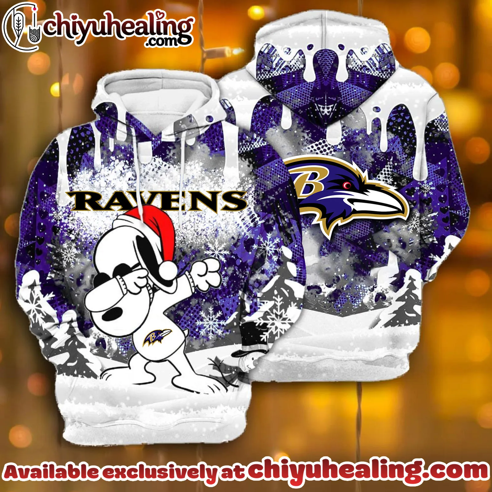 All Team NFC Baltimore Ravens x Snoopy Christmas Hoodie Limited Edition-3D Unisex Hoodie