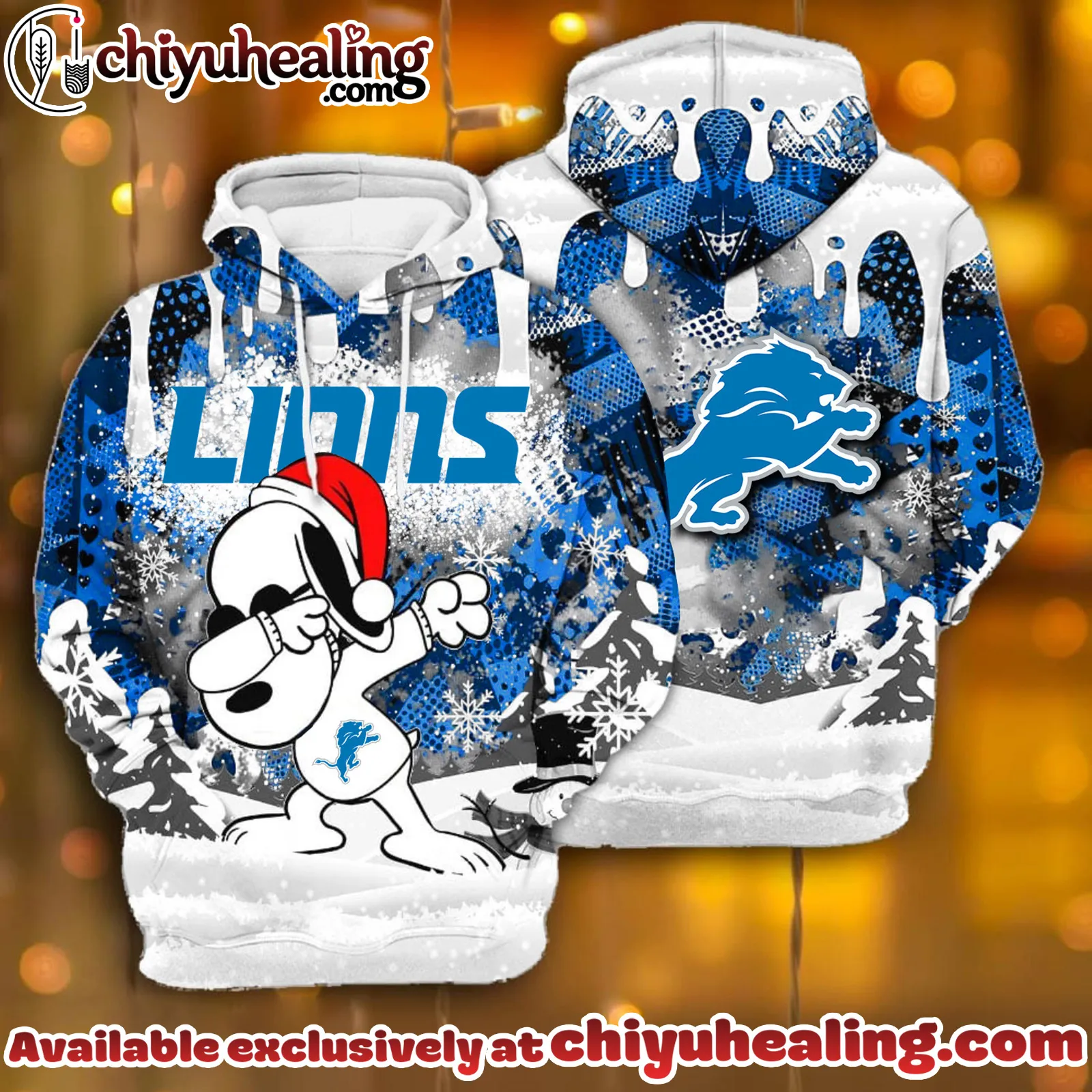 All Team NFC Detroit Lions x Snoopy Christmas Hoodie Limited Edition-3D Unisex Hoodie