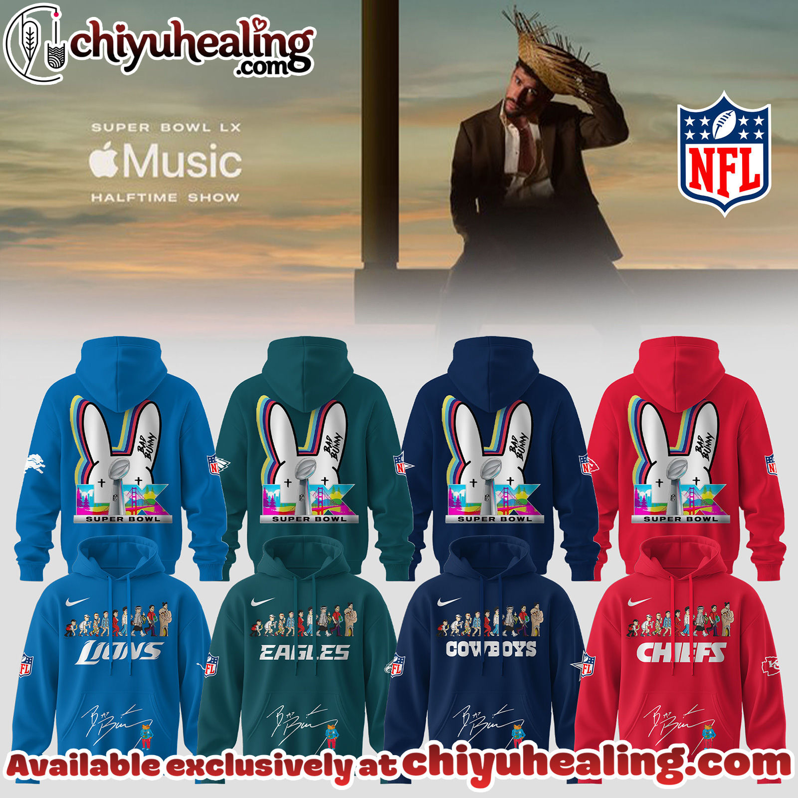 ALL Team NFL x Bad Bunny Super Bowl Hoodie, Sweatshirt, Tshirt Limited Edition