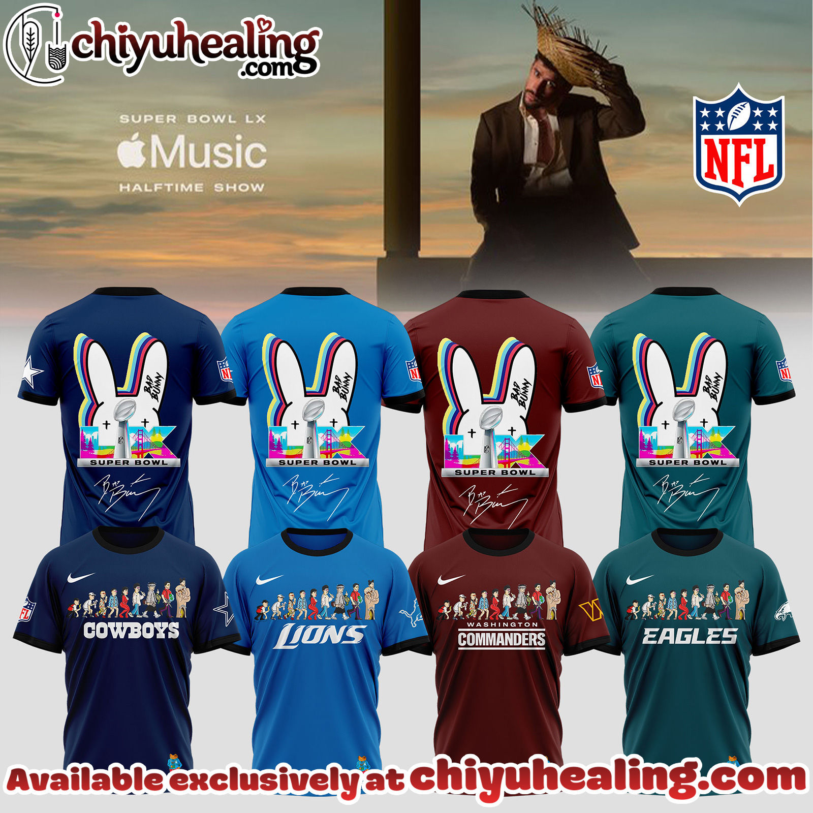 ALL Team NFL x Bad Bunny Super Bowl Limited Edition Combo Tshirt, Sweatshirt, Hoodie
