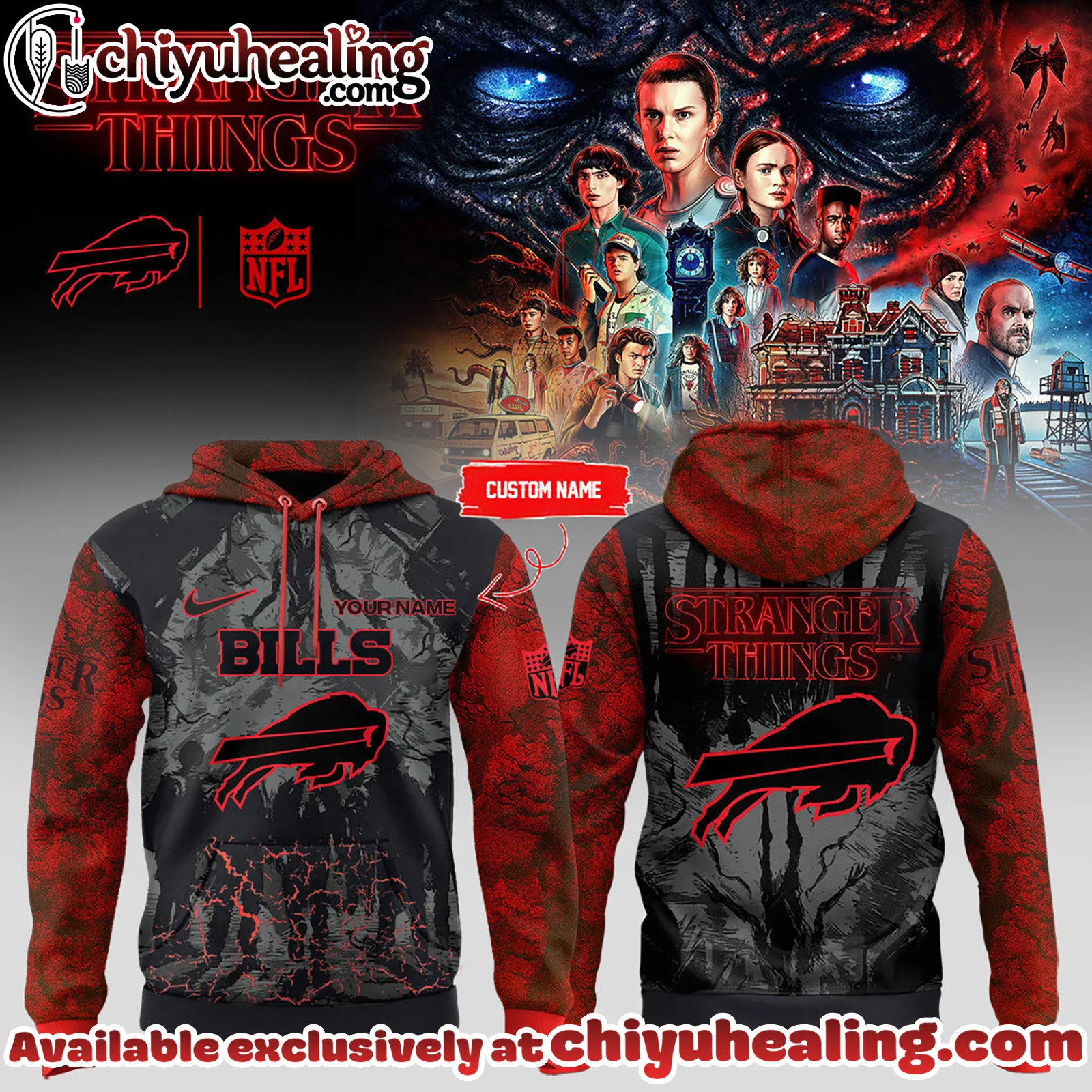 All Teams NFL Buffalo Bills x Stranger Things Hoodie, Shirt, Sweatshirt Custom Name