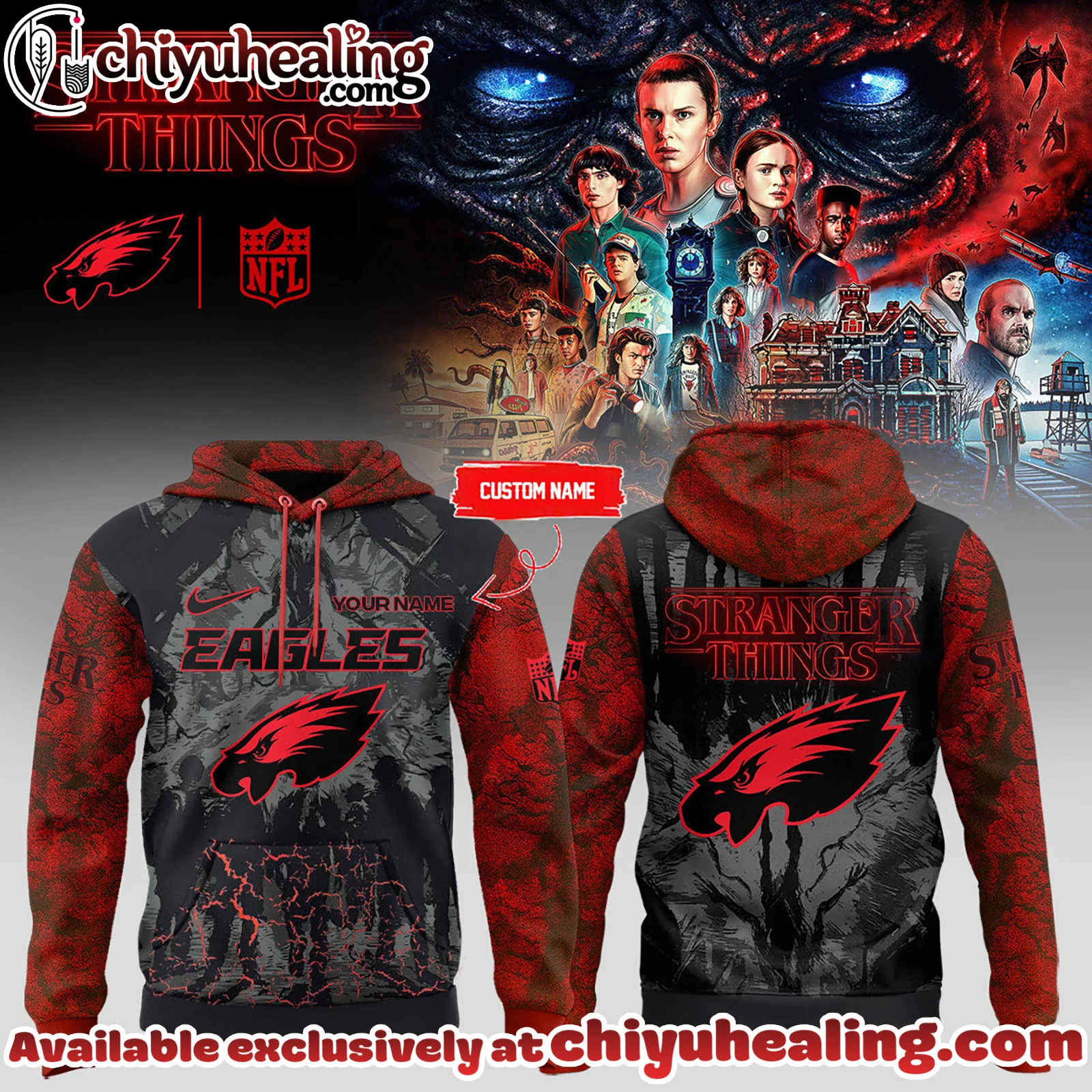All Teams NFL Philadelphia Eagles x Stranger Things Hoodie, Shirt, Sweatshirt Custom Name