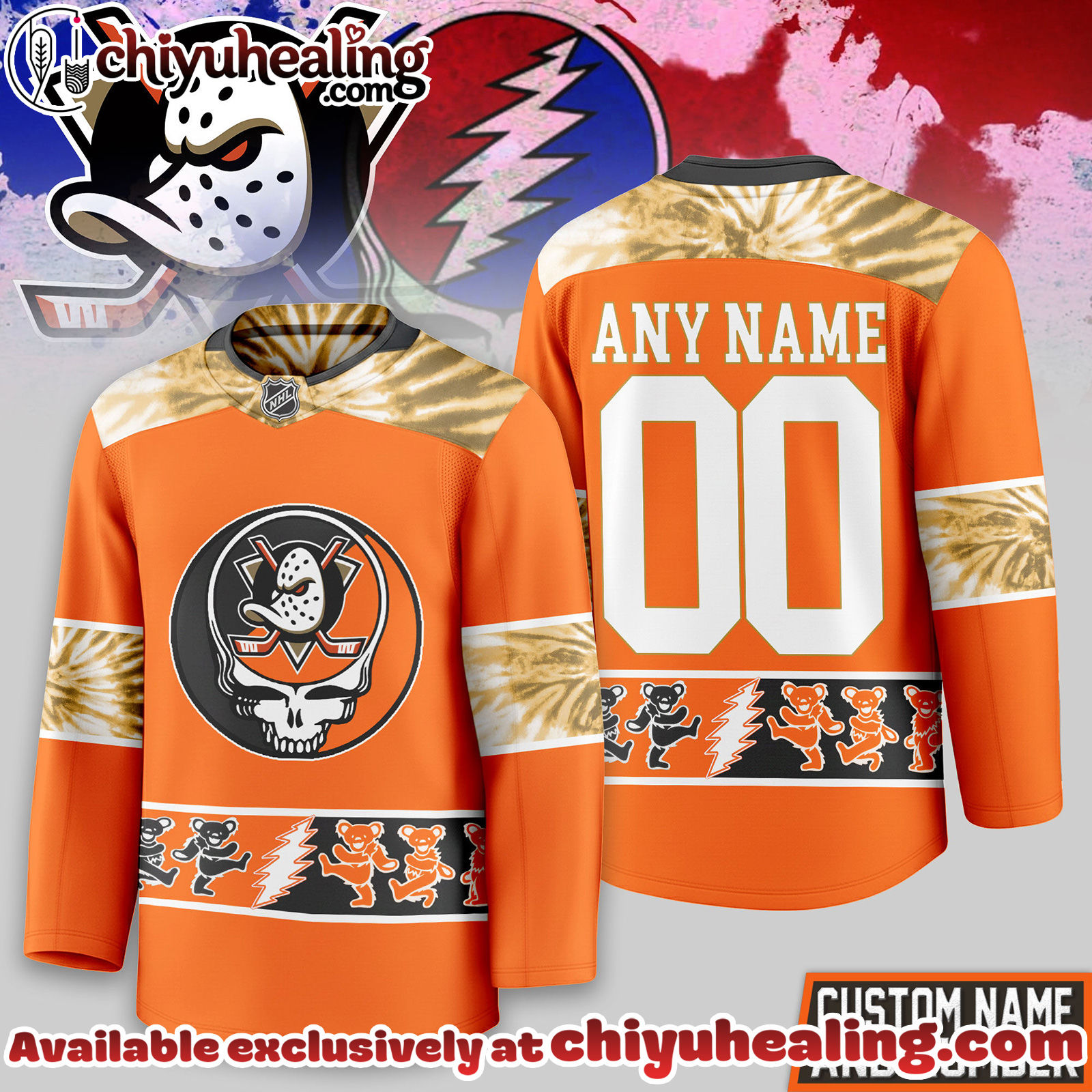 Anaheim Ducks Premium NHL Tie-Dye Skull Hockey Jersey
