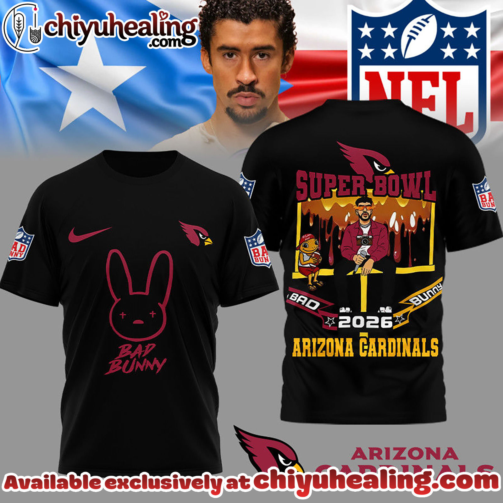 Arizona Cardinals Premium NFL Bad Bunny Super Bowl 3D Shirt Arizona Cardinals Premium NFL Bad Bunny Super Bowl 3D Shirt
