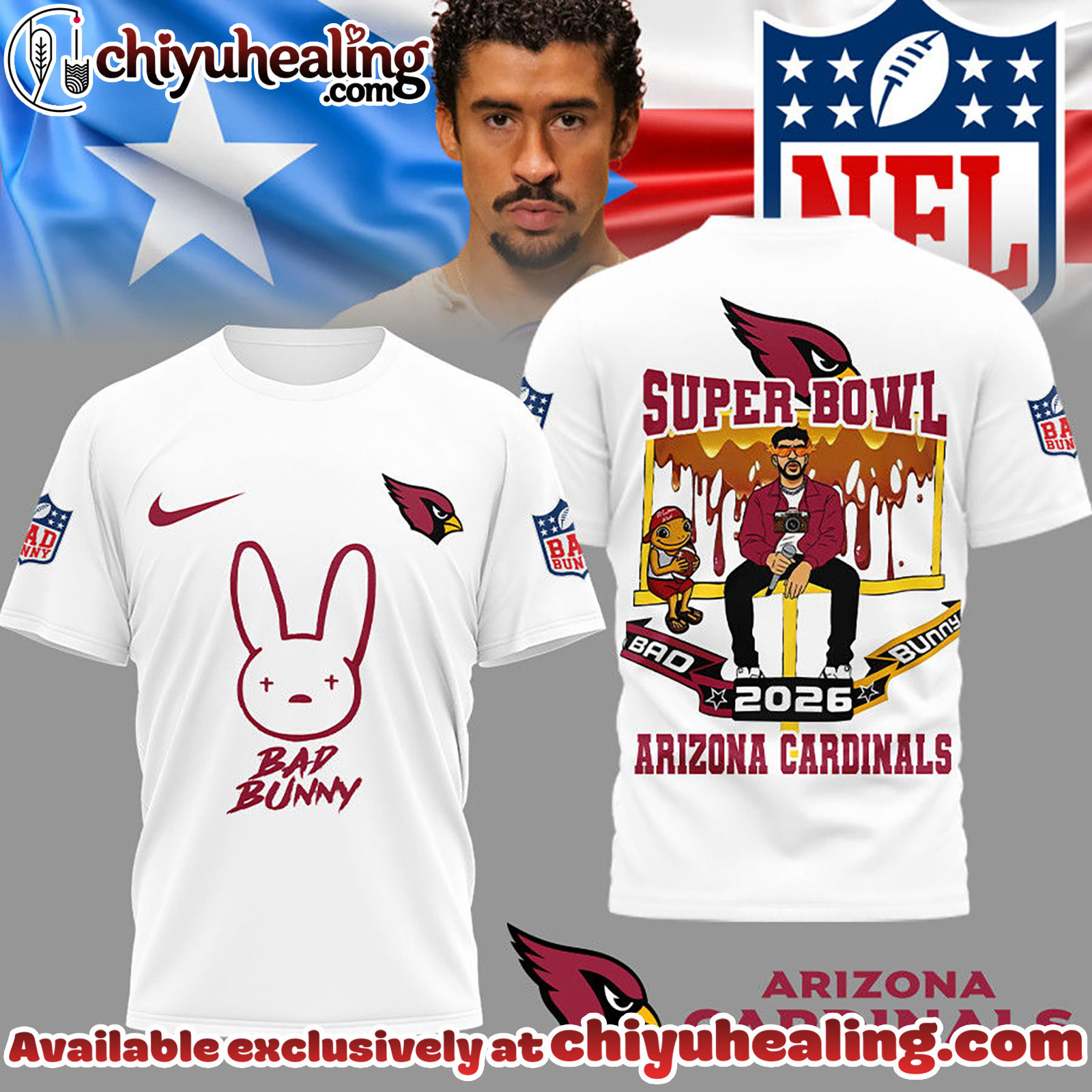 Arizona Cardinals Premium NFL Bad Bunny Super Bowl 3D Shirt