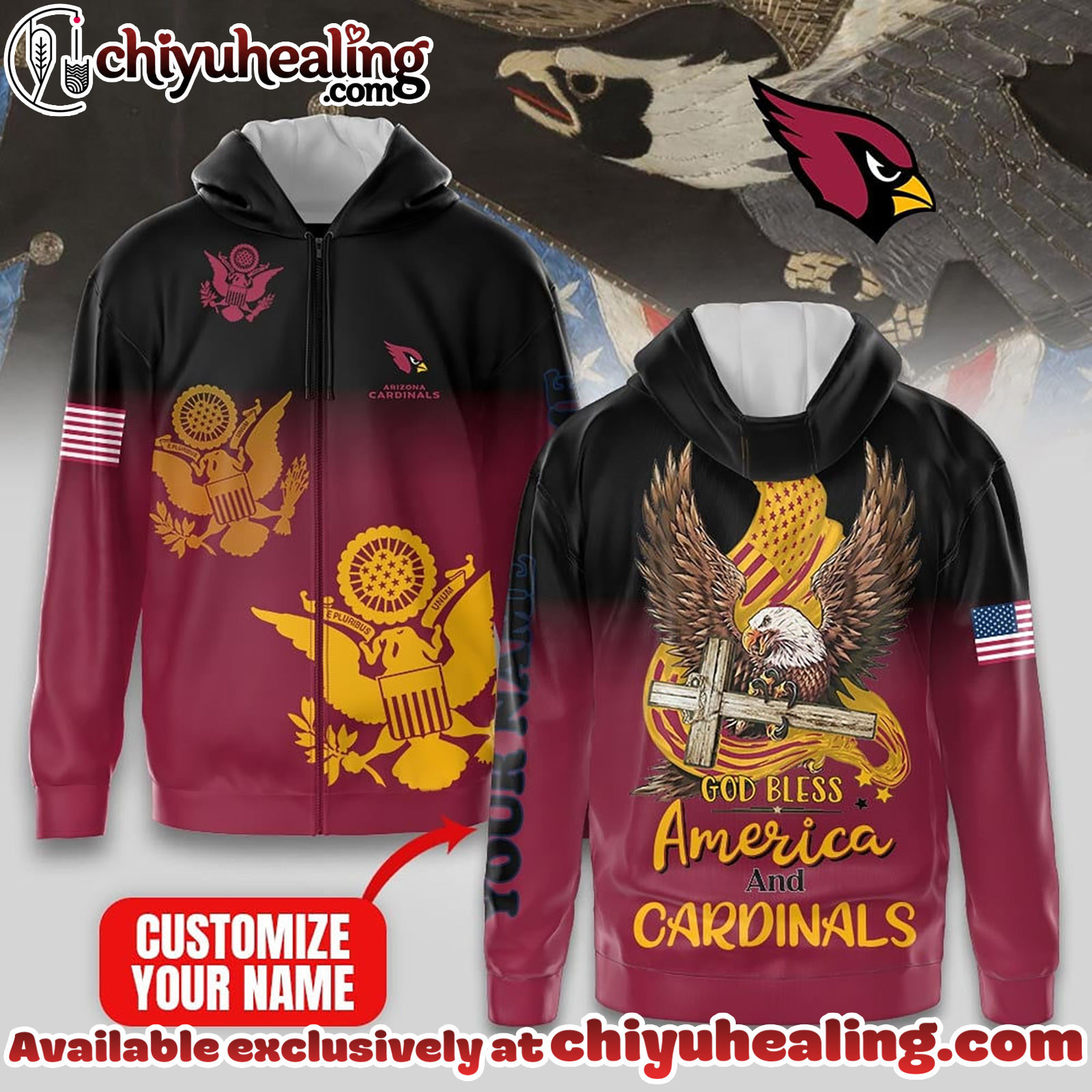 Arizona Cardinals Premium NFL God Bless America Zip Hoodie, T-shirt, Sweatshirt - Ver 2