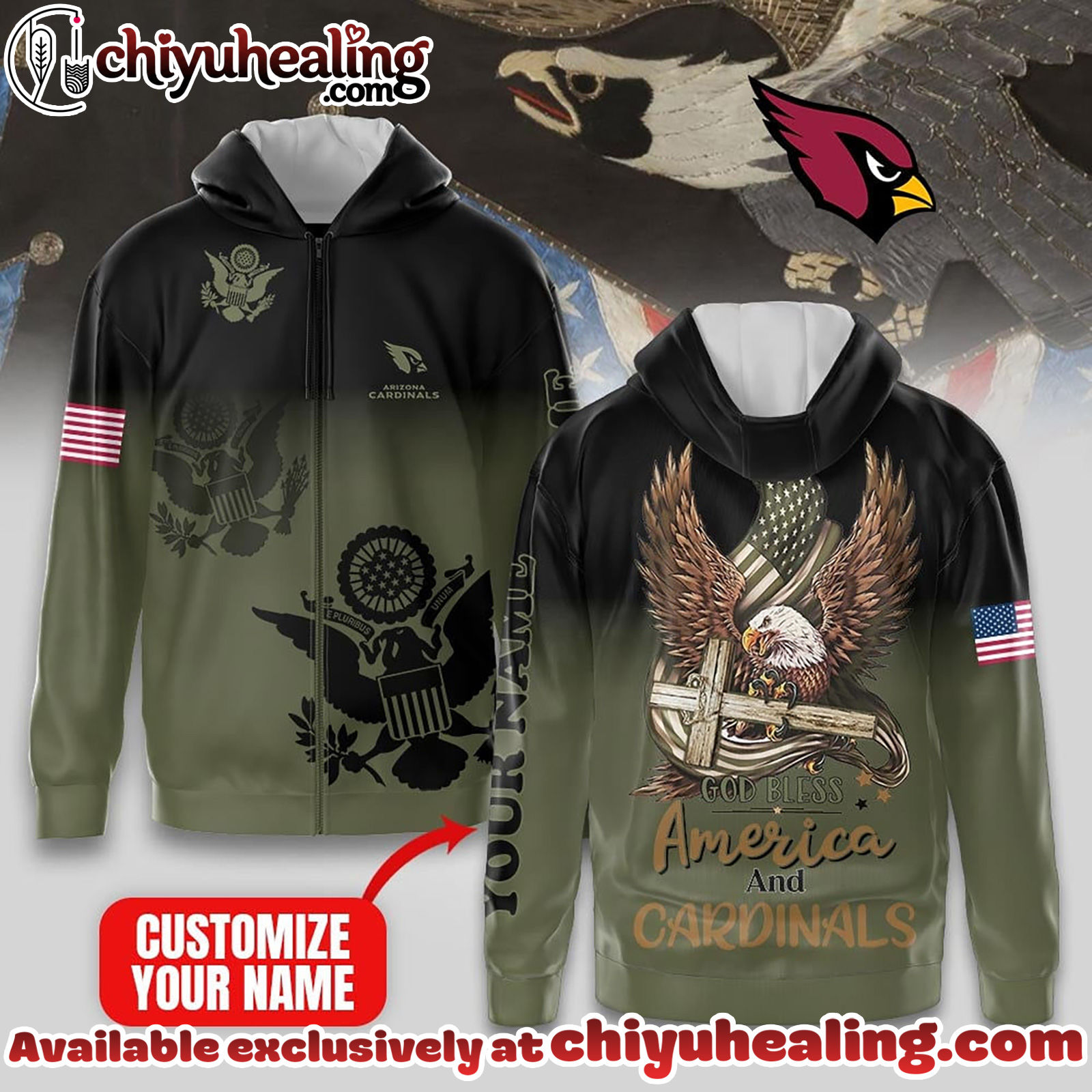 Arizona Cardinals Premium NFL God Bless America Zip Hoodie, T-shirt, Sweatshirt